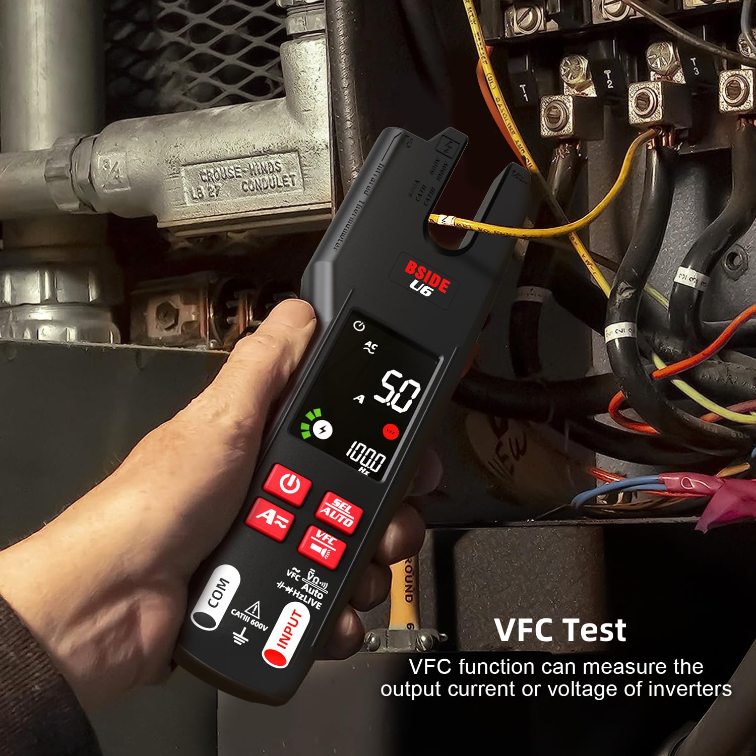 BSIDE Digital Clamp Meter - 9999 Counts Multimeter with AC/DC Current Tester, Infrared Thermometer, VFC Capacitance & Diode Check - Rechargeable Battery for Home Electrical Repair, HVAC & Automotive Diagnostics