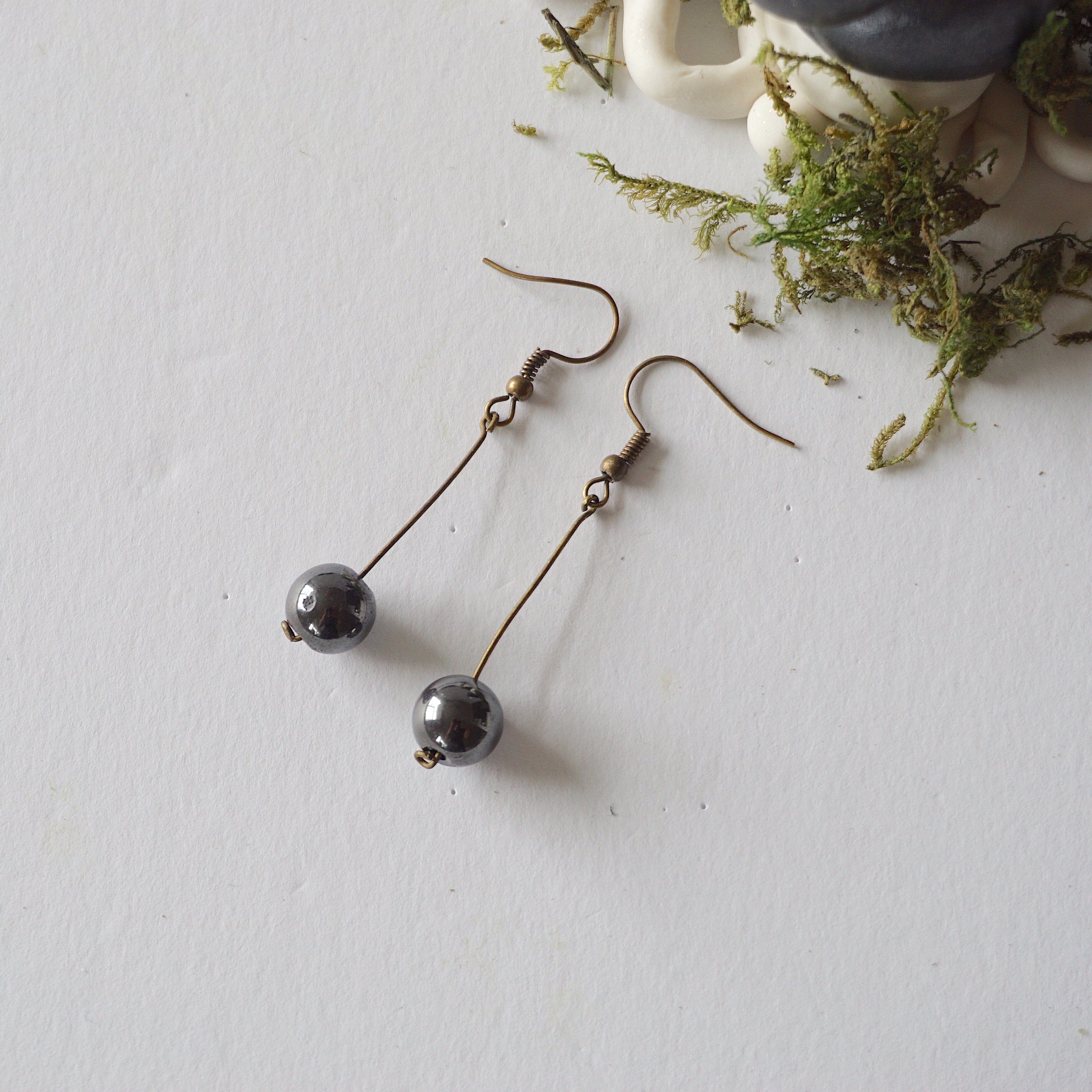 Stylish Hematite Bead Drop Earrings in Antique Bronze - Perfect for Casual Wear, Office & Evening Outfits