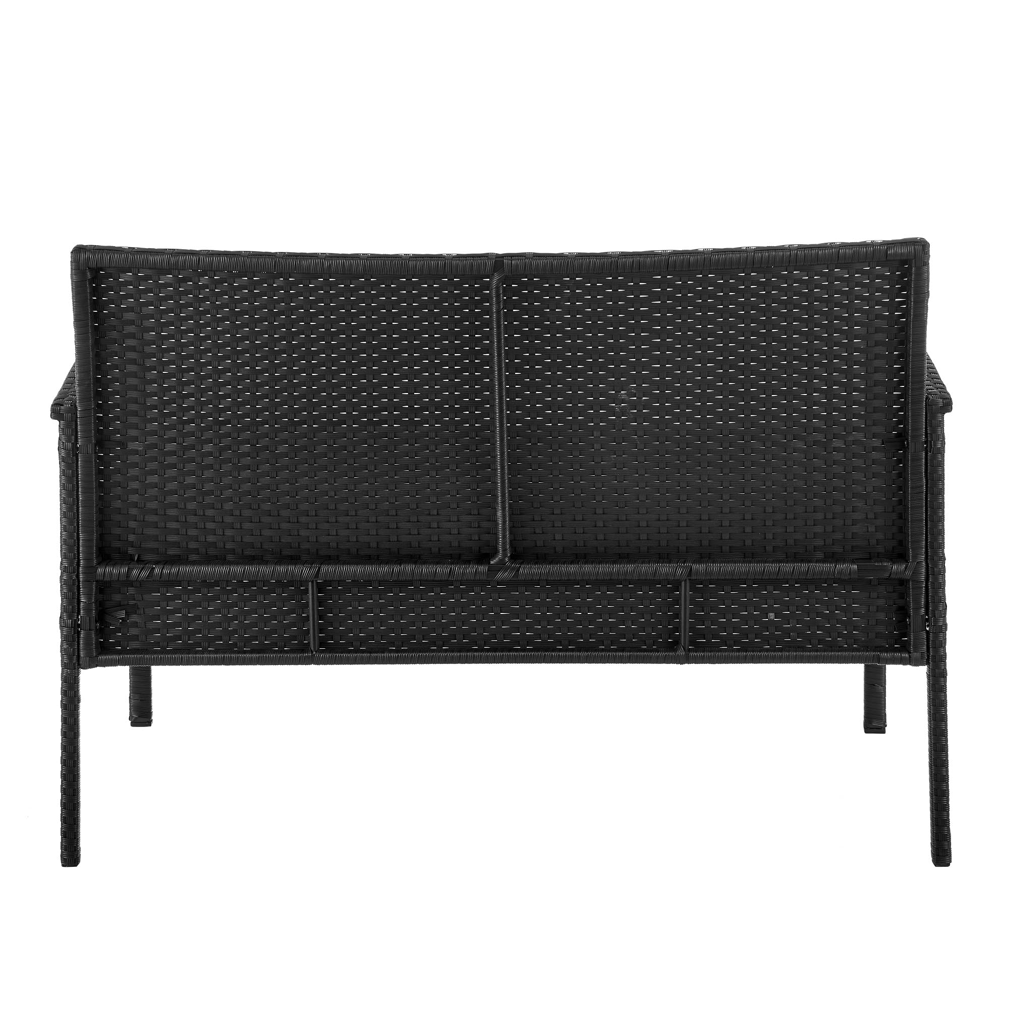Manhattan Comfort Noli 4-Piece Outdoor Patio Furniture Set - Steel Rattan Conversation Set with 2 Armchairs, Loveseat & Tempered Glass Coffee Table | Waterproof Cushions | Grey | Perfect for Garden, Backyard, Poolside & Terrace Relaxation