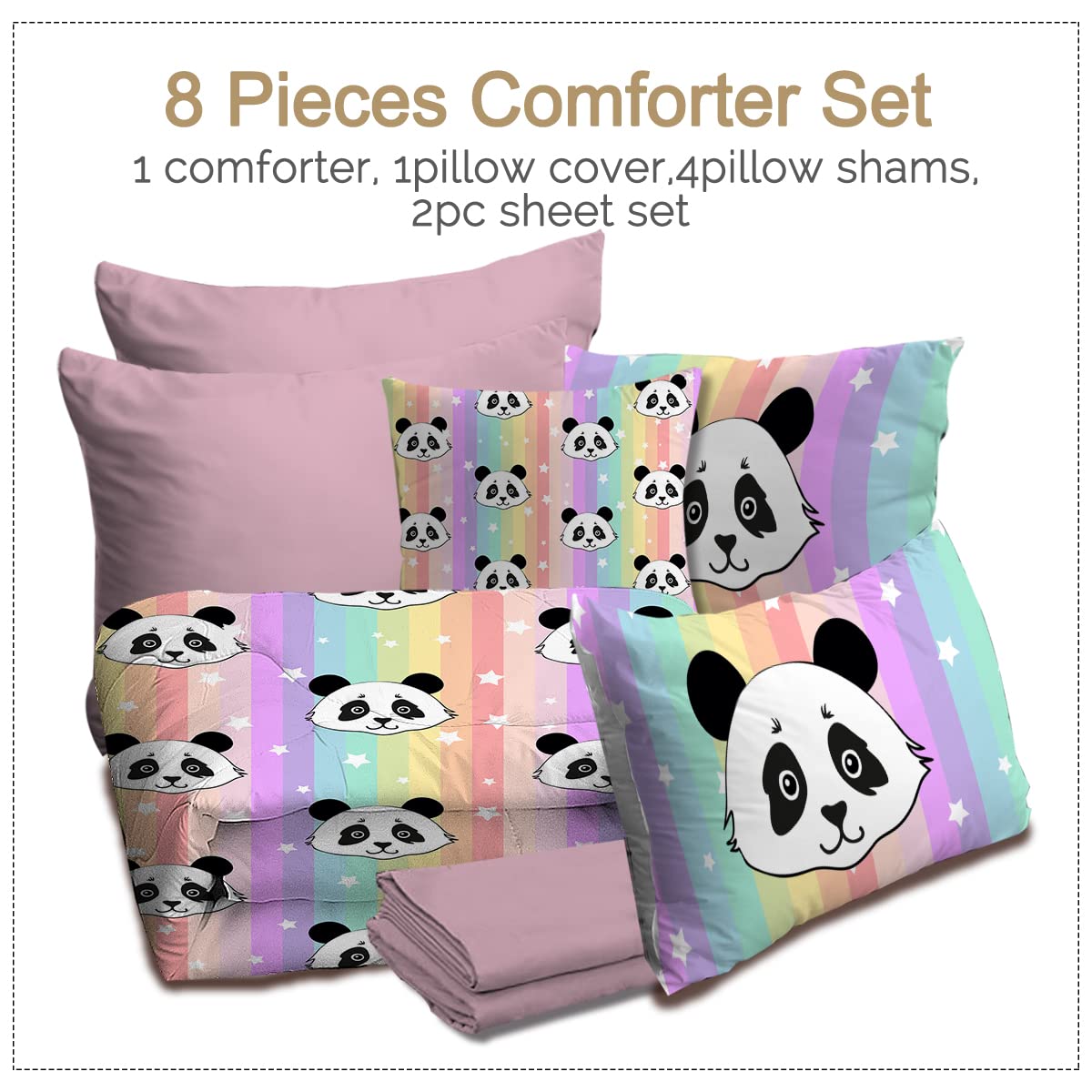 **BlessLiving Kids Panda Comforter Set - 8-Piece Queen Size Bedding for Boys & Girls, Ultra Soft Microfiber Comforter & Sheet Set, All-Season Durable Bed in a Bag - Perfect for Kids' Bedrooms, Sleepovers & Cozy Nights**