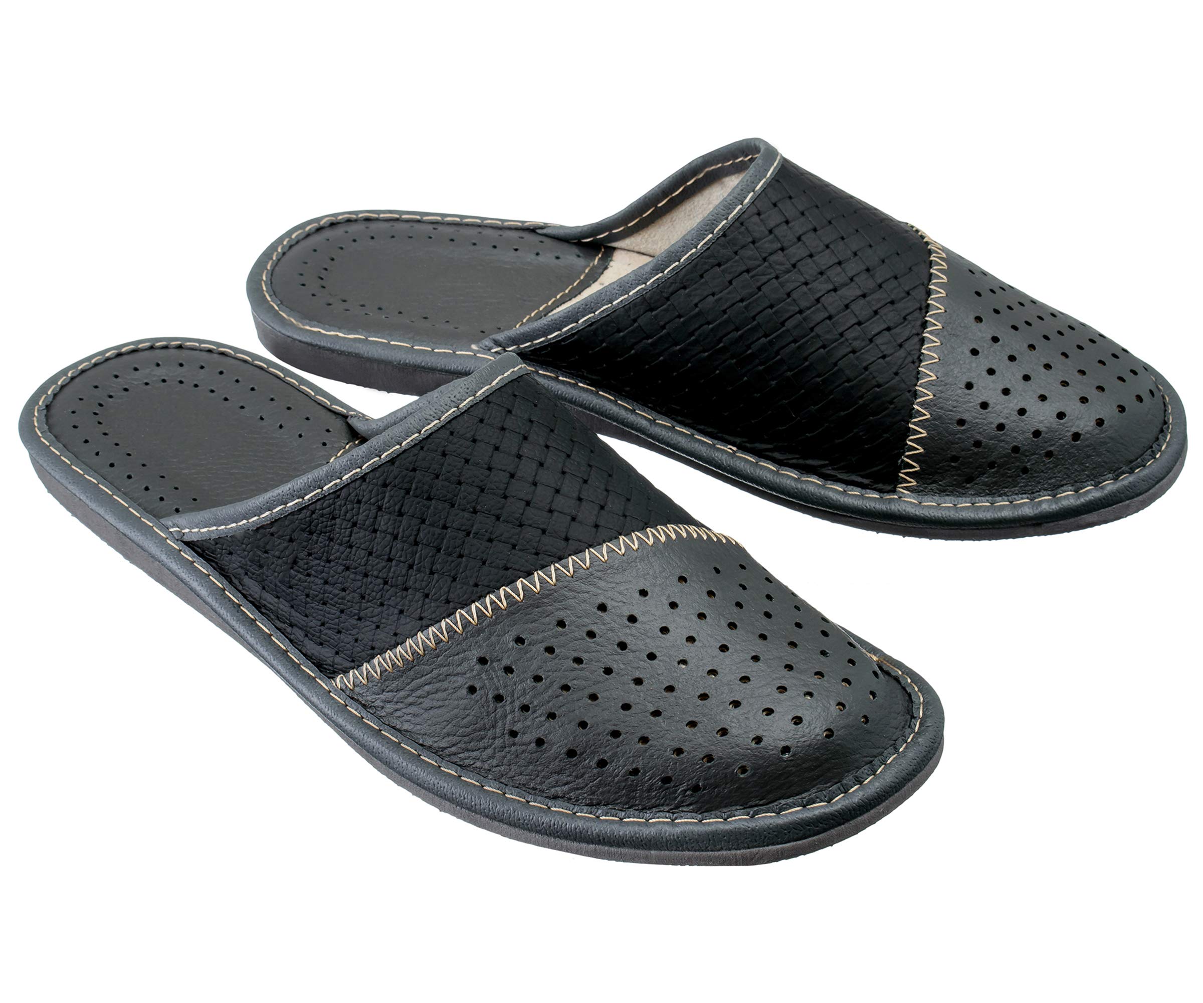 Premium Men's Leather House Slippers - Comfortable Indoor/Outdoor Slippers for Men - M55 Size - Perfect for Home, Lounge & Backyard Relaxation