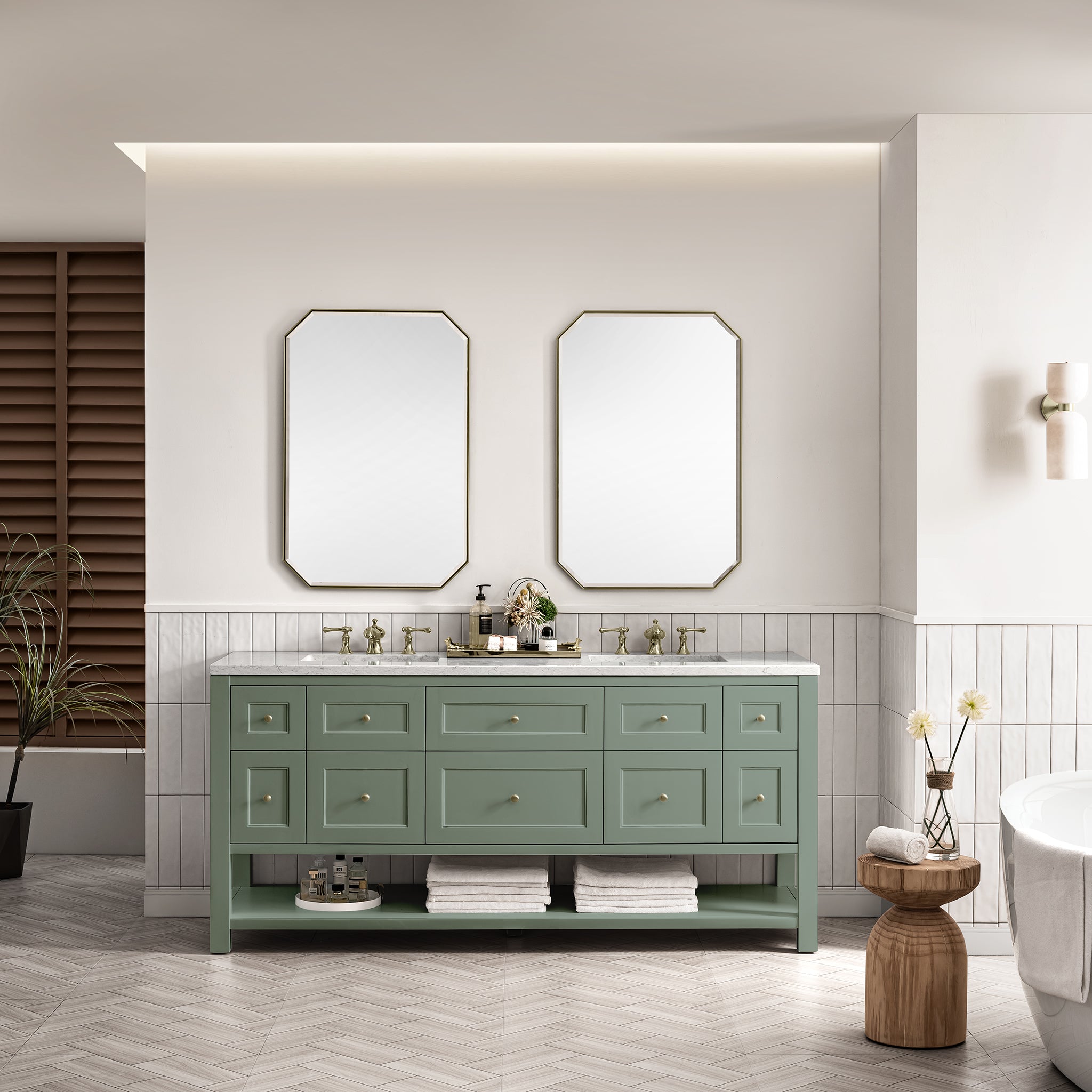 Breckenridge 72-Inch Double Vanity in Smokey Celadon - Modern Bathroom Sink Cabinet with Storage for Master Bath or Guest Bathroom