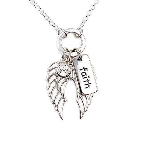 Angel Wings Charm Holder Necklace for Women - Christian Jewelry Gift for Wife with Birthstone & Faith Charm - Perfect for Baptism, Wedding, Anniversary & Daily Wear
