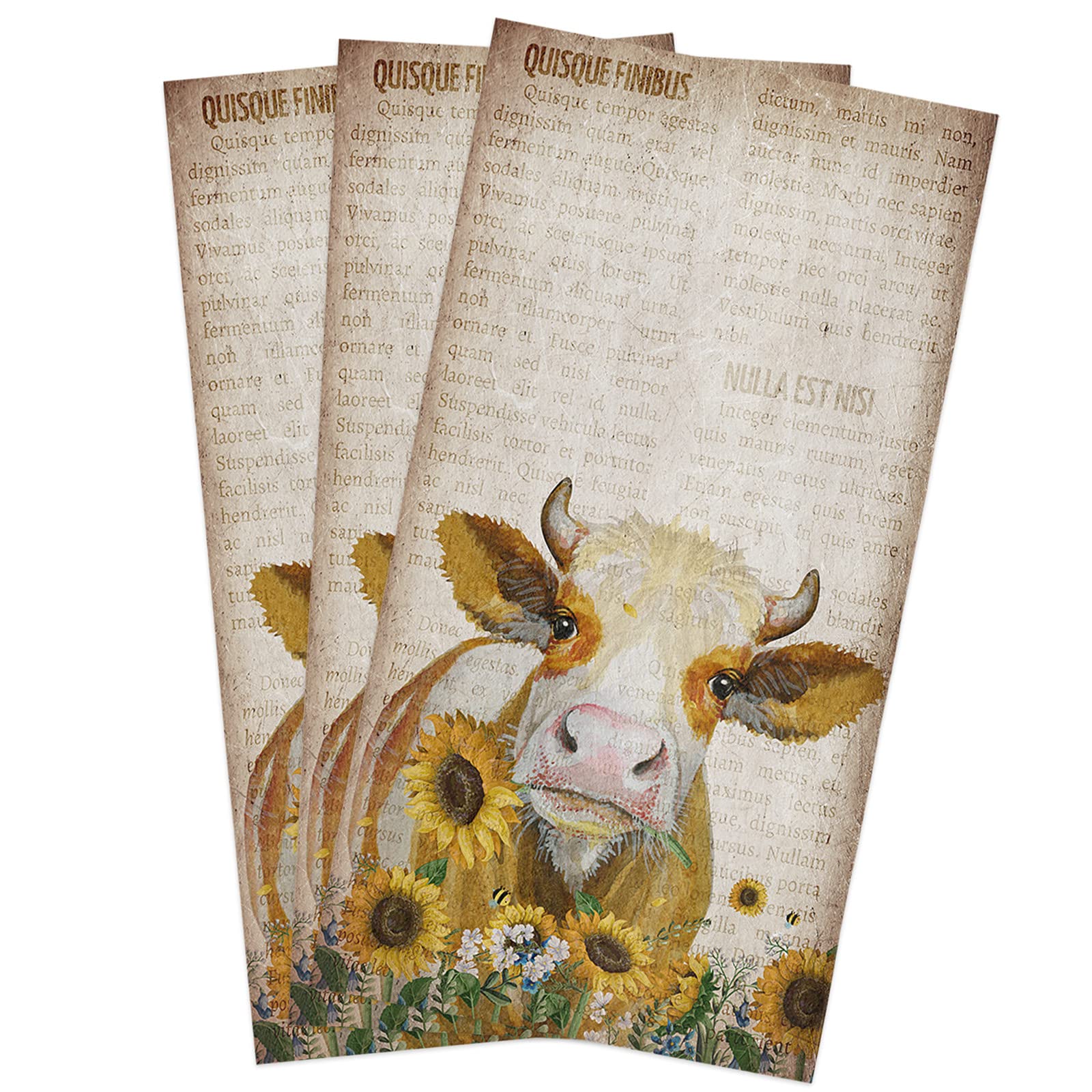 Amaze-Home 3-Pack Farmhouse Kitchen Dish Towels - Soft, Absorbent Cow & Sunflower Print Microfiber Towels (18x28 Inch) for Kitchen, Bathroom & Dining - Perfect for Drying Dishes, Cleaning Countertops & Decor