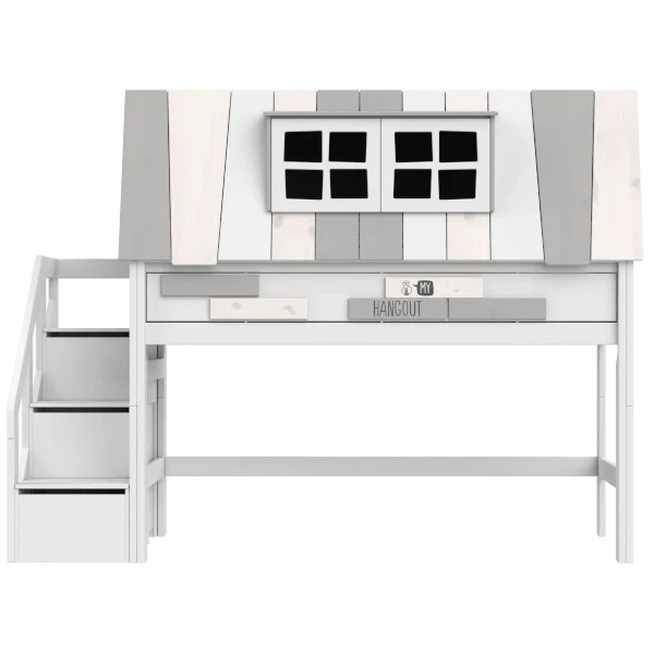 Mid Sleeper Bed 128cm with Playhouse Design - Kids Loft Bed with Study Area & Storage - Perfect for Small Bedrooms & Playrooms