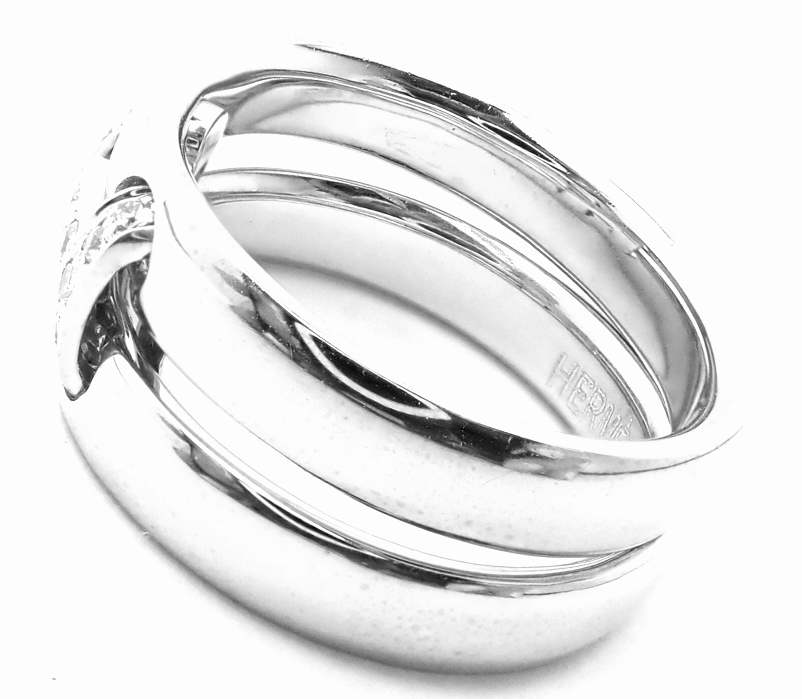 Authentic Hermes 18k White Gold Diamond H Double Band Flex Ring - Luxury Jewelry for Women, Perfect for Weddings, Anniversaries & Special Occasions