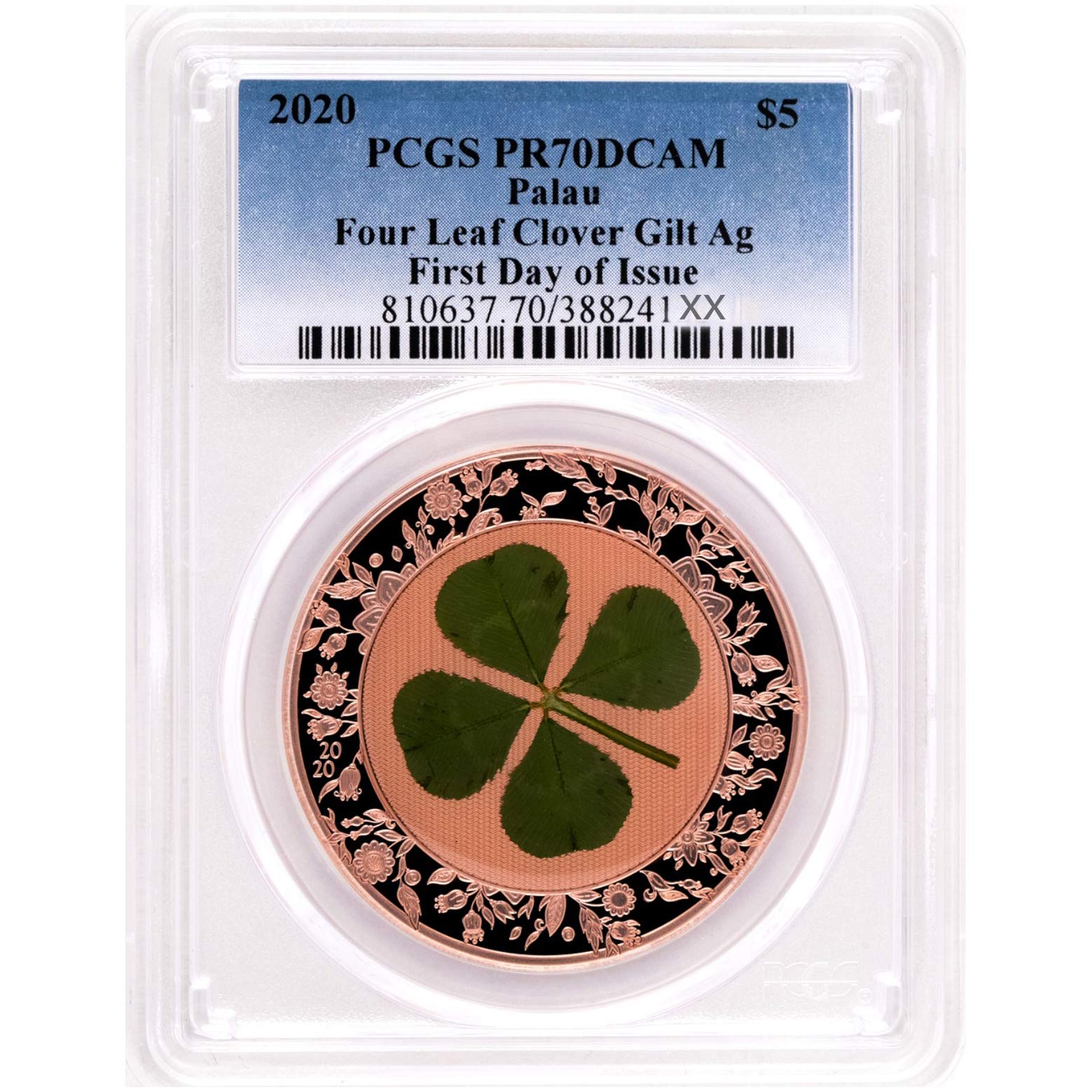 2019 PW Four Leaf Clover 1 oz Rose Gold Plated Silver Coin $5 PR-70 PCGS Certified - Lucky Charm Gift for St. Patrick's Day & Collectors