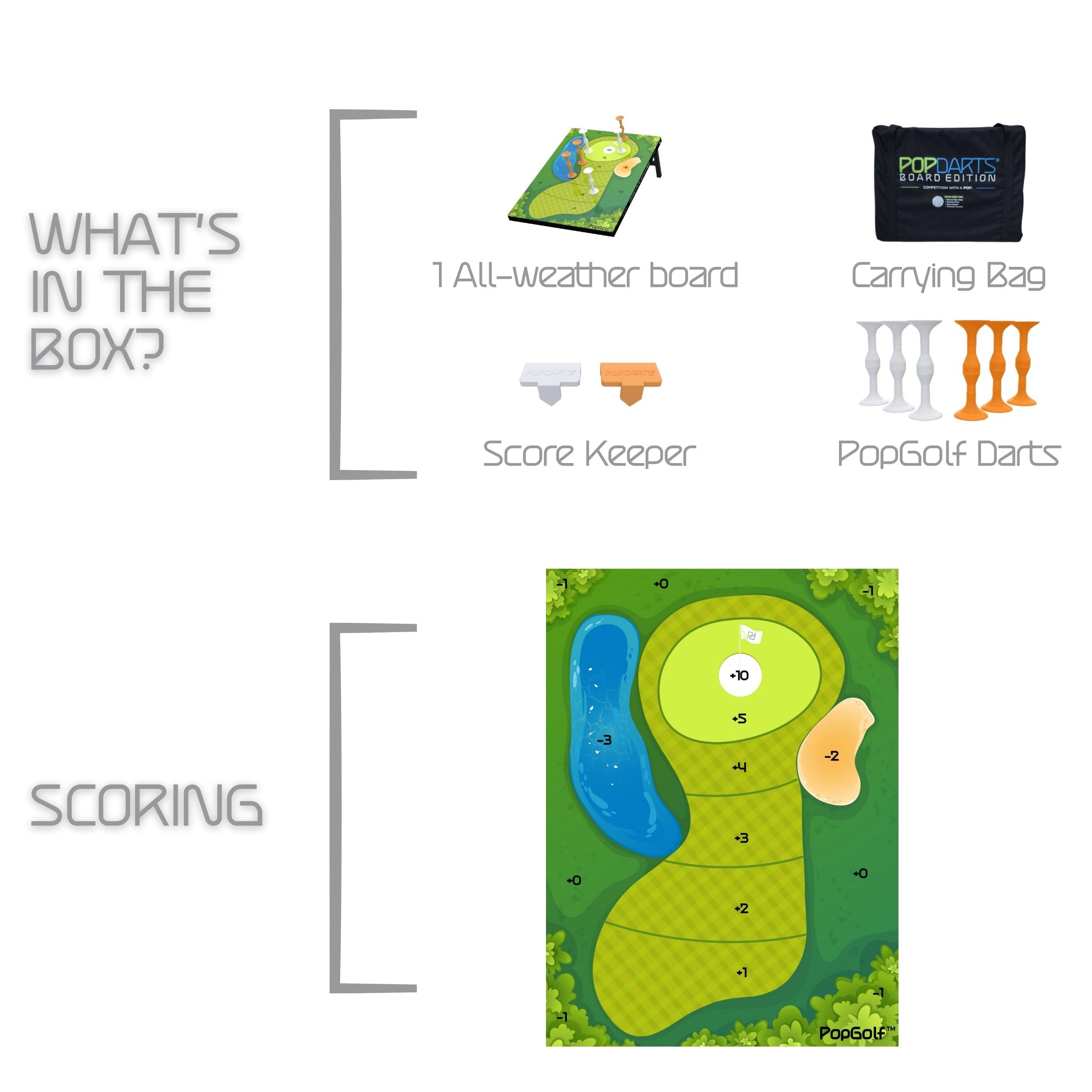 PopGolf Board Game Set with All-Weather Board, Exclusive PopGolf Darts, Travel Case & Score Keeper - Fun Backyard, Indoor & Outdoor Family Game - Perfect Alternative to Cornhole - Great for Parties, BBQs, Camping & Tailgating