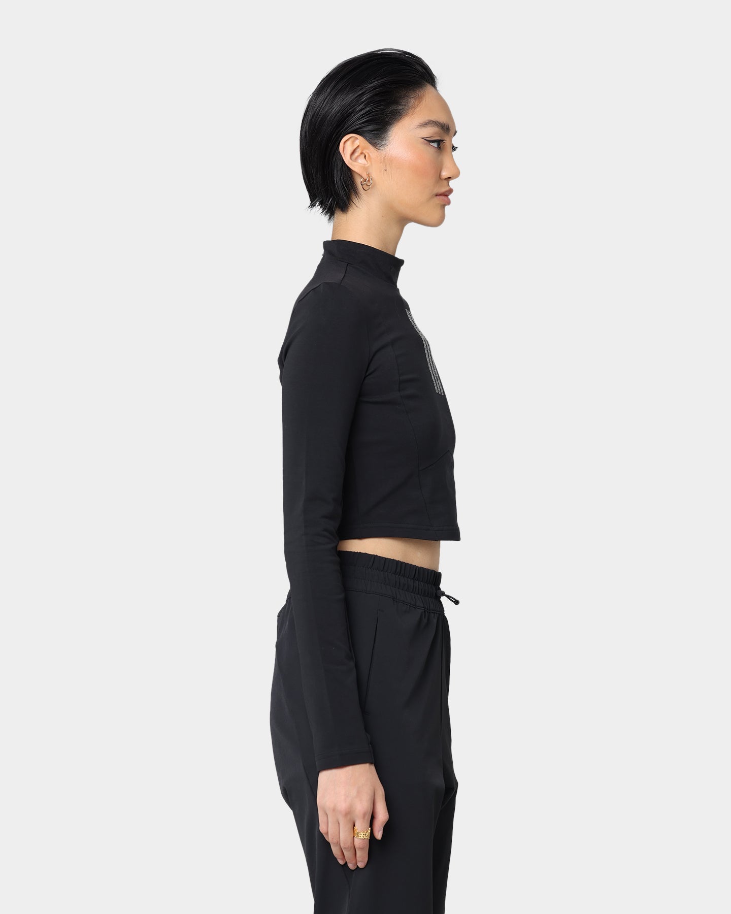 Adidas Women's Swarovski Crystal Embellished Long Sleeve T-Shirt - Black Athletic Top for Workout & Casual Wear
