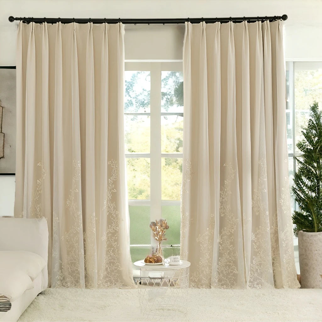 Maeve Two Layer Floral Print Soundproof Blackout Curtains for Bedroom & Living Room - Custom Size, Noise Reducing & Light Blocking Window Treatments for Home Decor