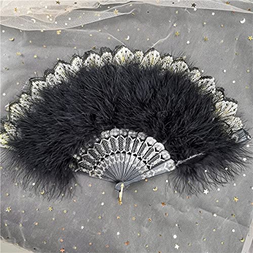 Japanese Style Black Feather Folding Fan - Elegant Gothic Hand Fan for Wedding, Party, Dance Performance & Home Decoration - Perfect Gift for Fairy & Court Theme Events