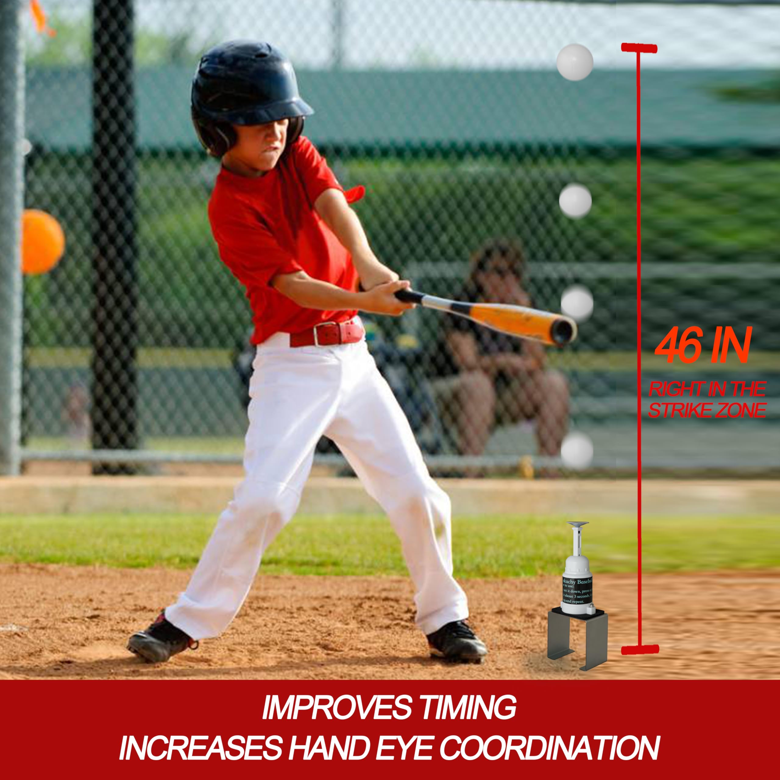 Baseball Training Tee Popper - Professional Hitting Tee for Perfect Swings | Baseball Practice Equipment with 5 Plastic Balls | Batting Machine for Solo Hitting Practice Without Pitcher | Ideal for Backyard Drills & Batting Cage Training