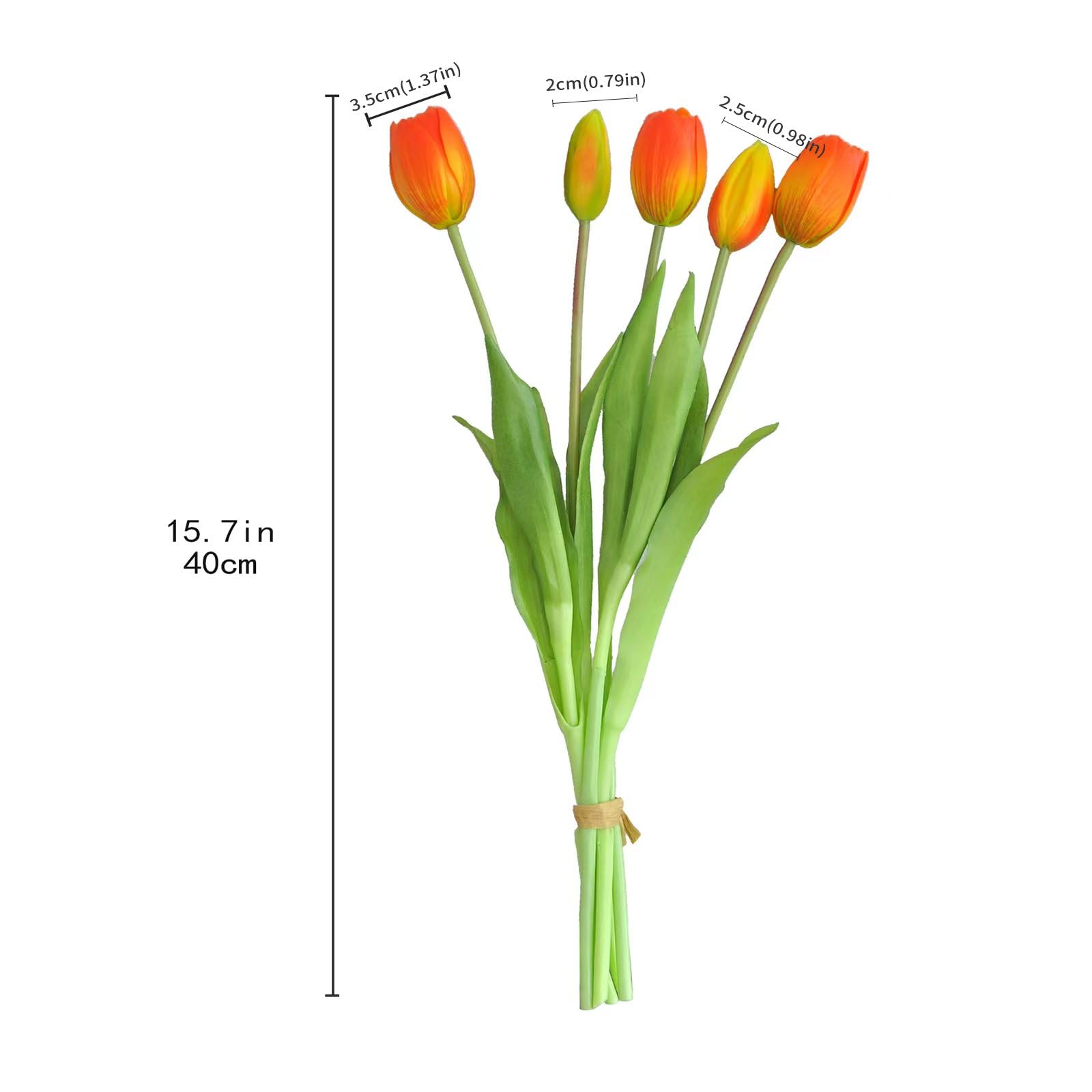 10 PCS Artificial Tulip Flowers - Real Touch Faux Silk Tulips Bouquet for Home, Office, Wedding, Party Decor - Vibrant Orange Fake Tulips for Table Arrangements, Birthday Gifts & Garden Store Decoration