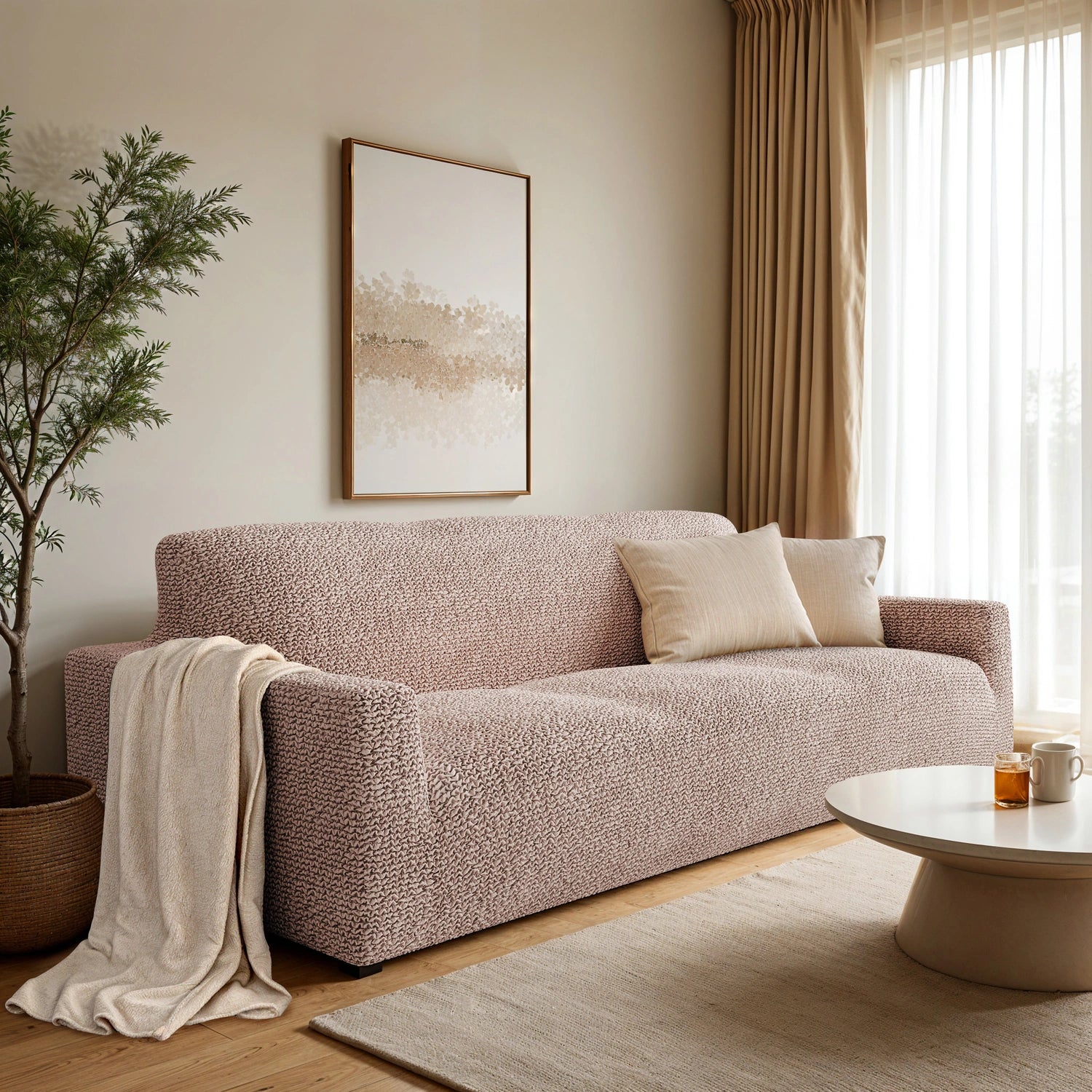 3 Seater Sofa Slipcover - Microfiber Fabric Stretch Couch Cover for Living Room, Home Decor & Furniture Protection
