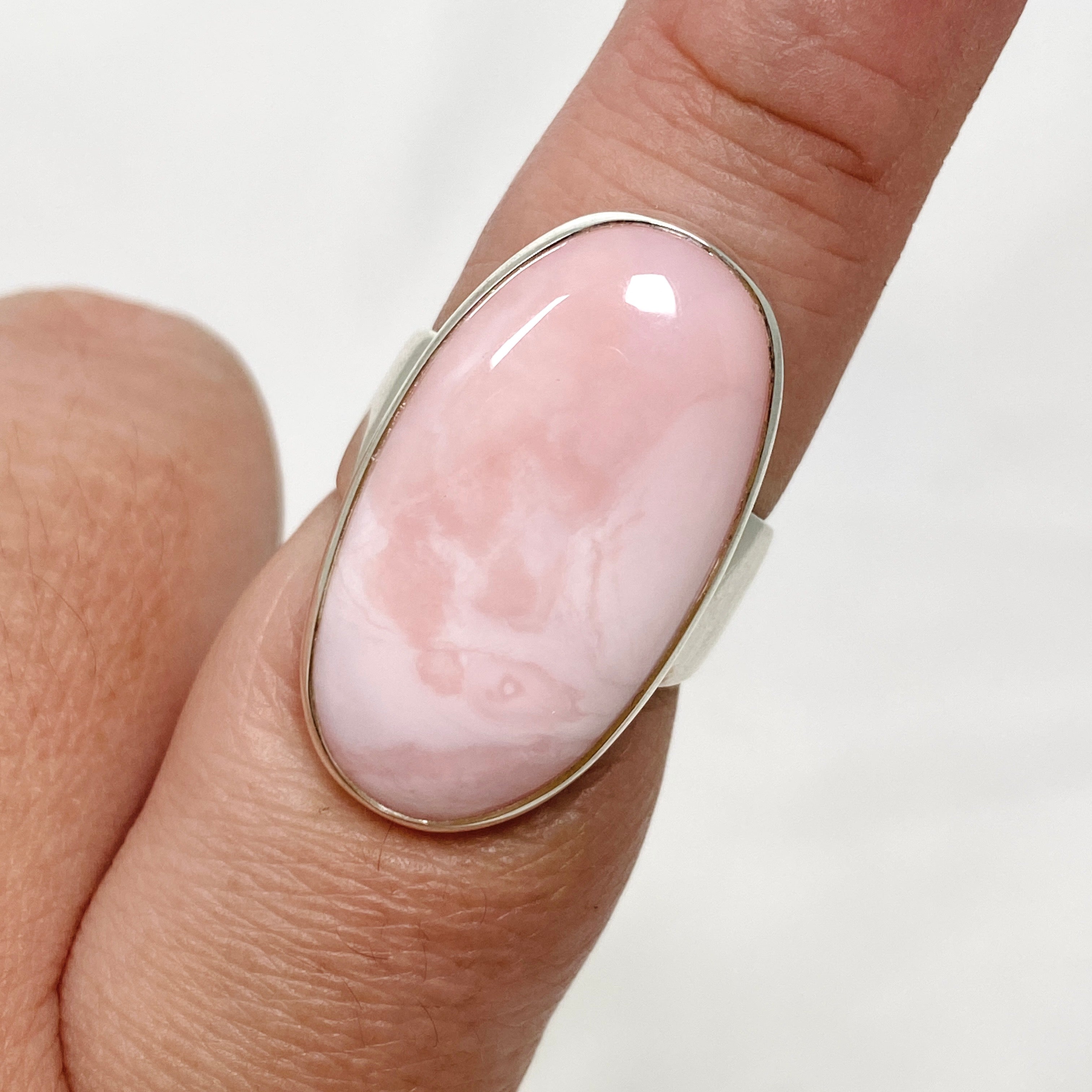 Pink Opal Oval Cabochon Ring Size 8 - Natural Gemstone Jewelry for Women - Perfect for Valentine's Day Gift & Everyday Wear KRGJ3306
