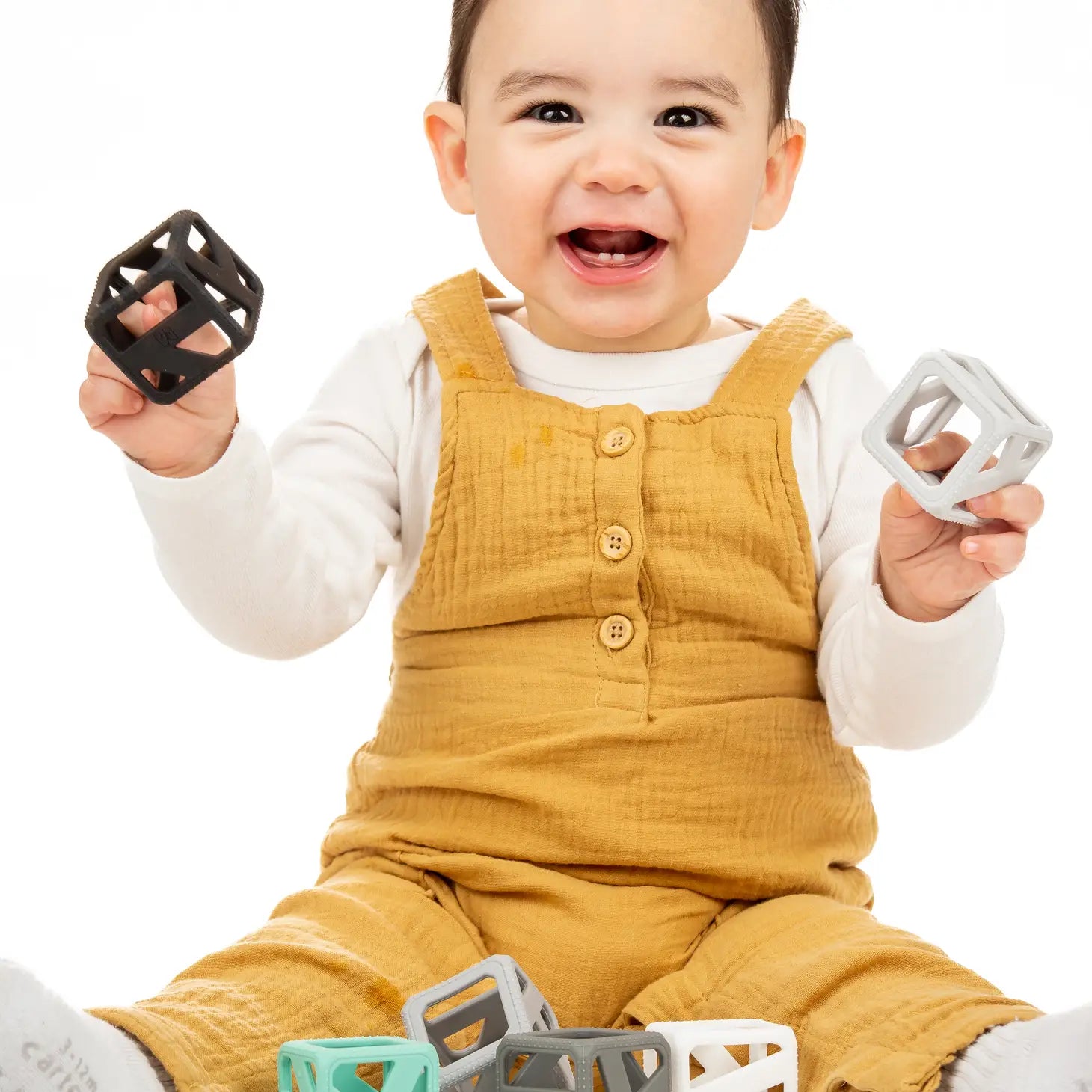 Malarkey Kids Earth Stack N Chew Cubes - Eco-Friendly Stacking & Teething Toys for Toddlers - Perfect for Early Learning, Sensory Play & Baby Teething Relief