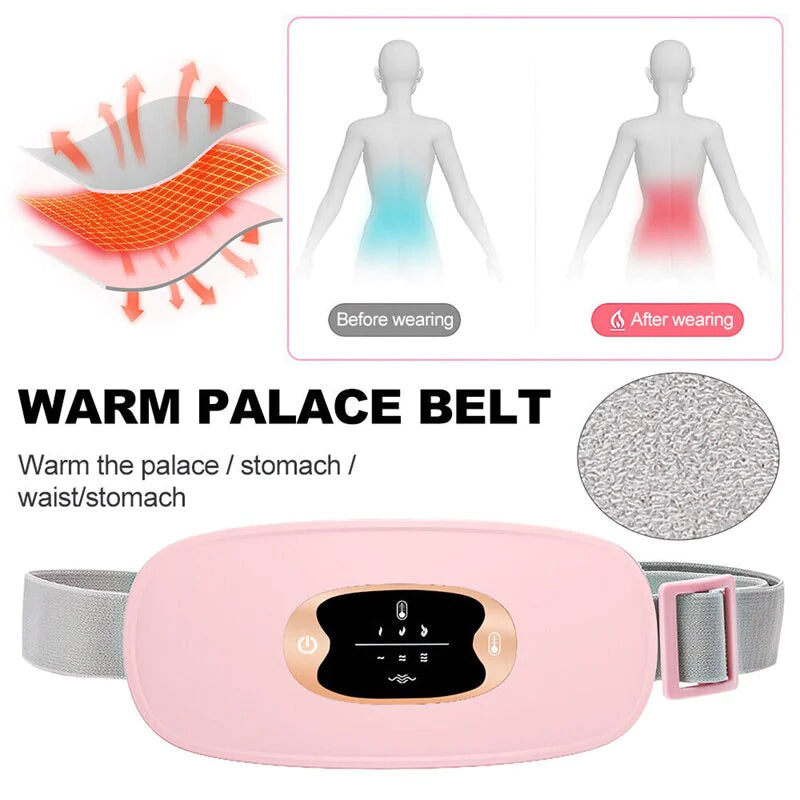 Electric Heating Menstrual Pad Belt with Vibration & Heat Therapy - Period Pain Relief for Women - Comfortable Cramp Relief at Home, Work or During Sleep