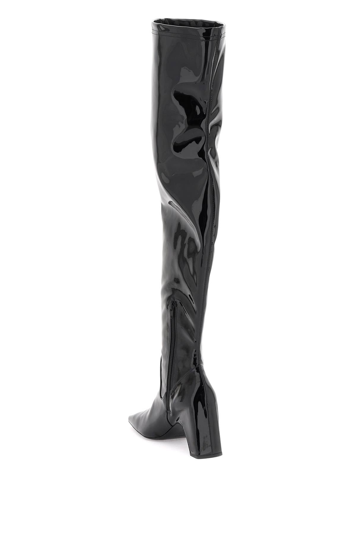 Coperni Stretch Patent Faux Leather Thigh High Boots - Stylish & Comfortable for Women, Perfect for Parties, Night Out & Fashion Events