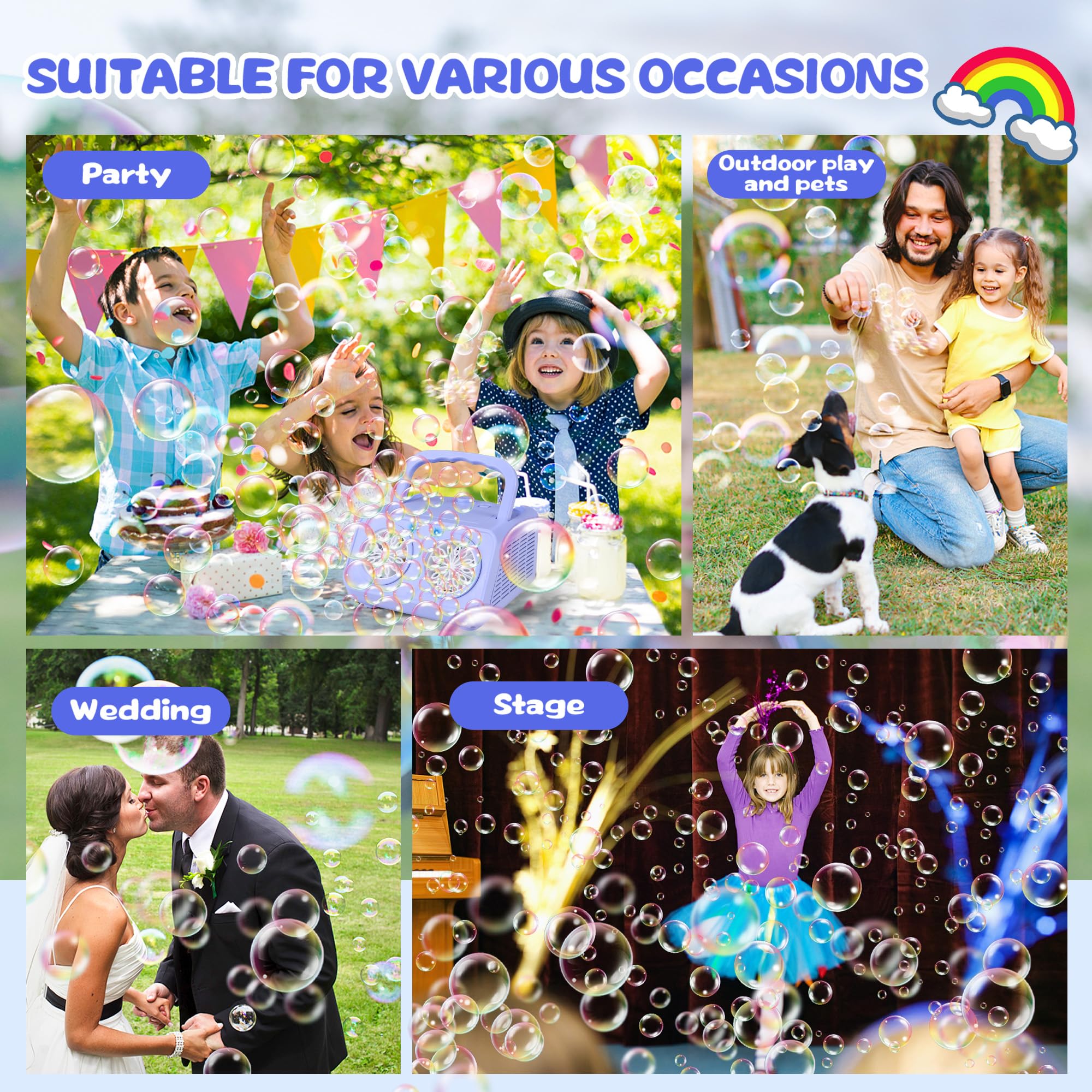 Upgraded SHCKE Bubble Blower Machine with 2 Fans - 20,000+ Bubbles Per Minute, Automatic Bubble Maker for Kids (Plug-in & Battery Powered) - Perfect for Indoor/Outdoor Birthday Parties, Backyard Play, and Summer Festivals