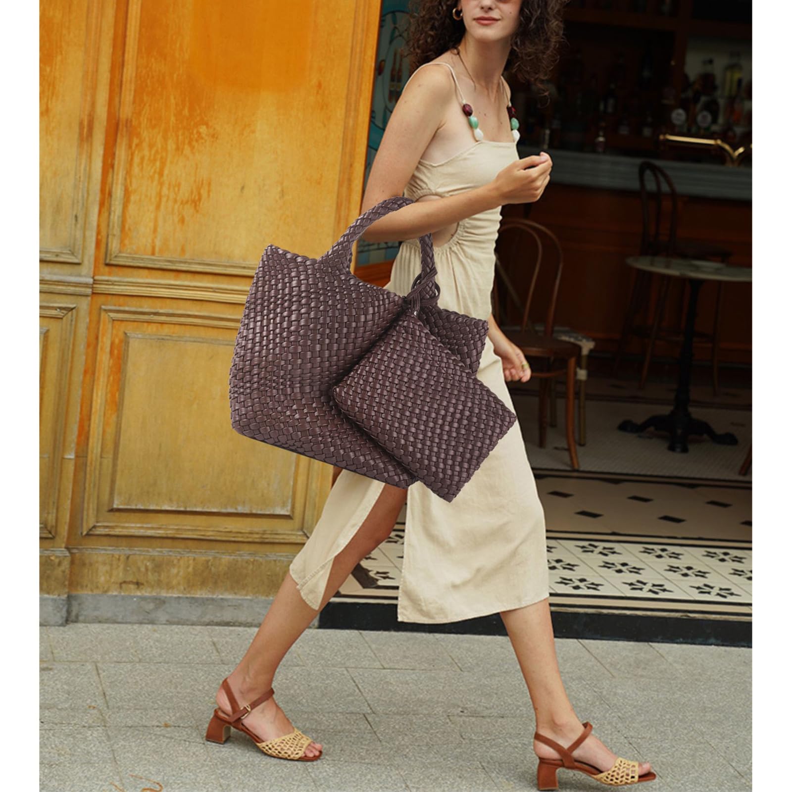 JINMANXUE Women's Fashion Woven Tote Bag - Large Capacity Shopper Shoulder Bag for Travel, Work & Daily Use | Stylish Handbag & Purse for Women