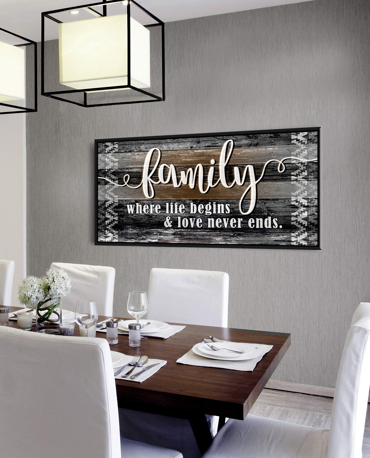 Farmhouse Family Sign - Rustic Wooden Wall Decor with Floating Frame for Living Room, Bedroom, or Entryway | Brown & Black Hanging Art (42x19 inches) | Perfect for Home Decor, Wedding Gift, or Housewarming Present
