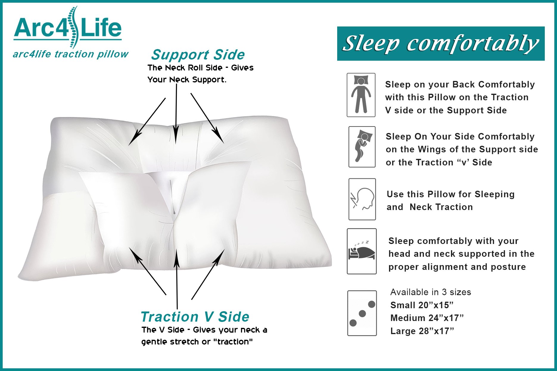 Orthopedic Cervical Neck Traction Pillow for Sleeping - Queen Size Memory Foam Pillow for Side & Back Sleepers, 24