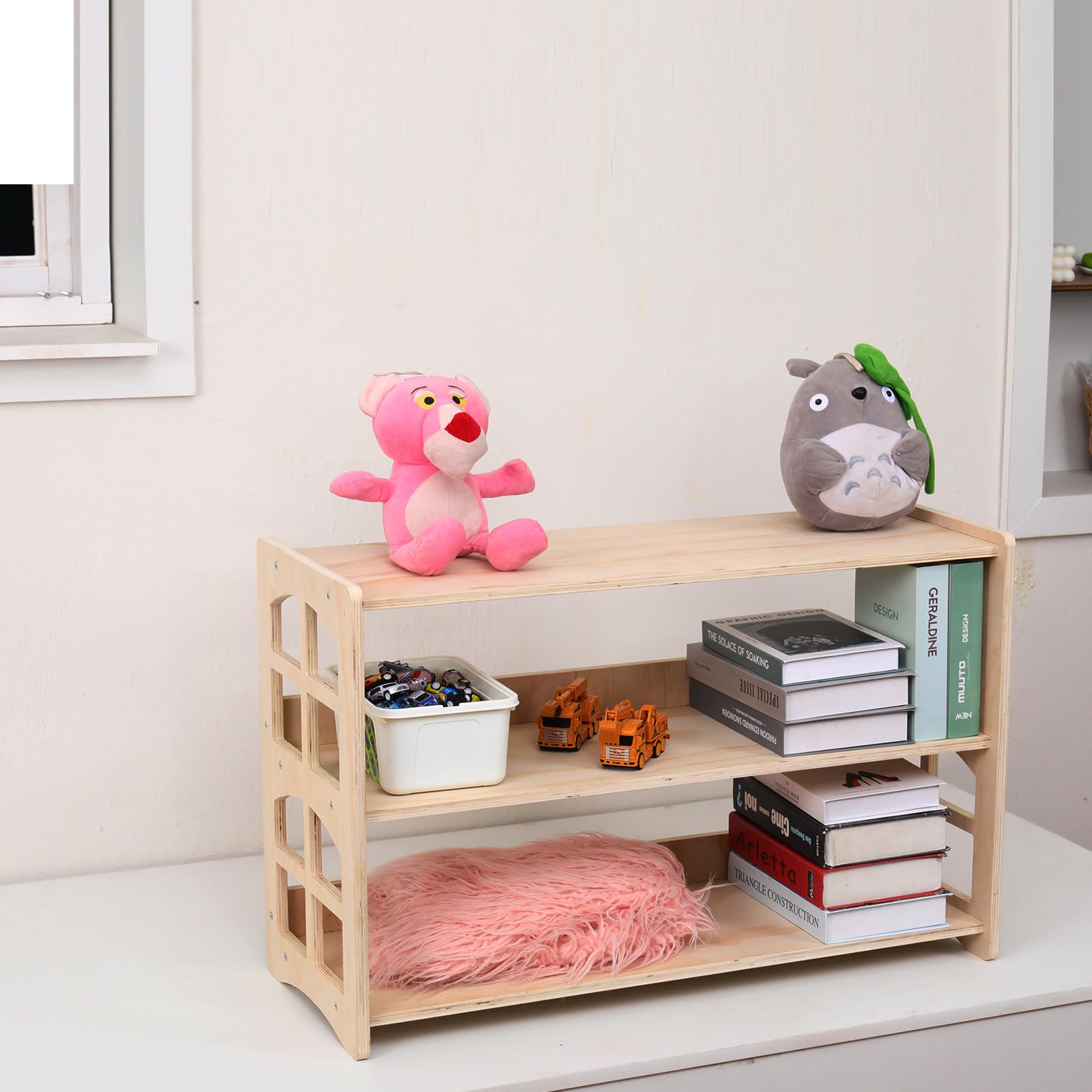 Montessori Bookshelf for Kids - 3-Tier Wooden Toy Storage Organizer, Sturdy & Safe Bookcase for Toddler Room, Classroom, or Playroom - Perfect for Organizing Books, Toys, and Learning Materials