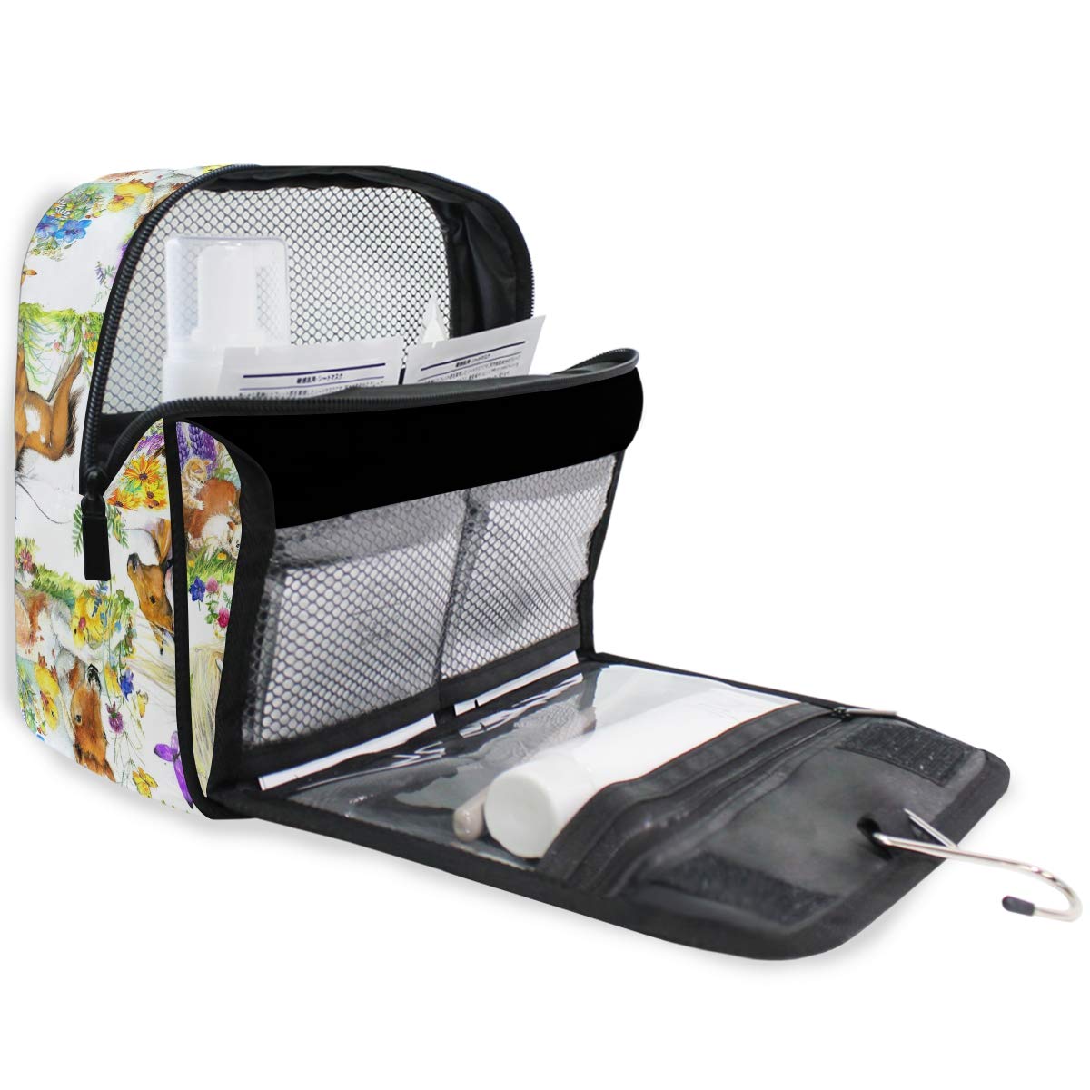 **Moyyo Cute Horses Cats Duck Flowers Hanging Toiletry Bag - Travel Wash Bag Organizer for Women, Girls & Kids - Portable Cosmetic Organizer for Gym, Camping & Vacation**    (Note: The original title was already in English, so no translation was needed. I streamlined the keywords, removed redundancy, and added usage scenarios like 