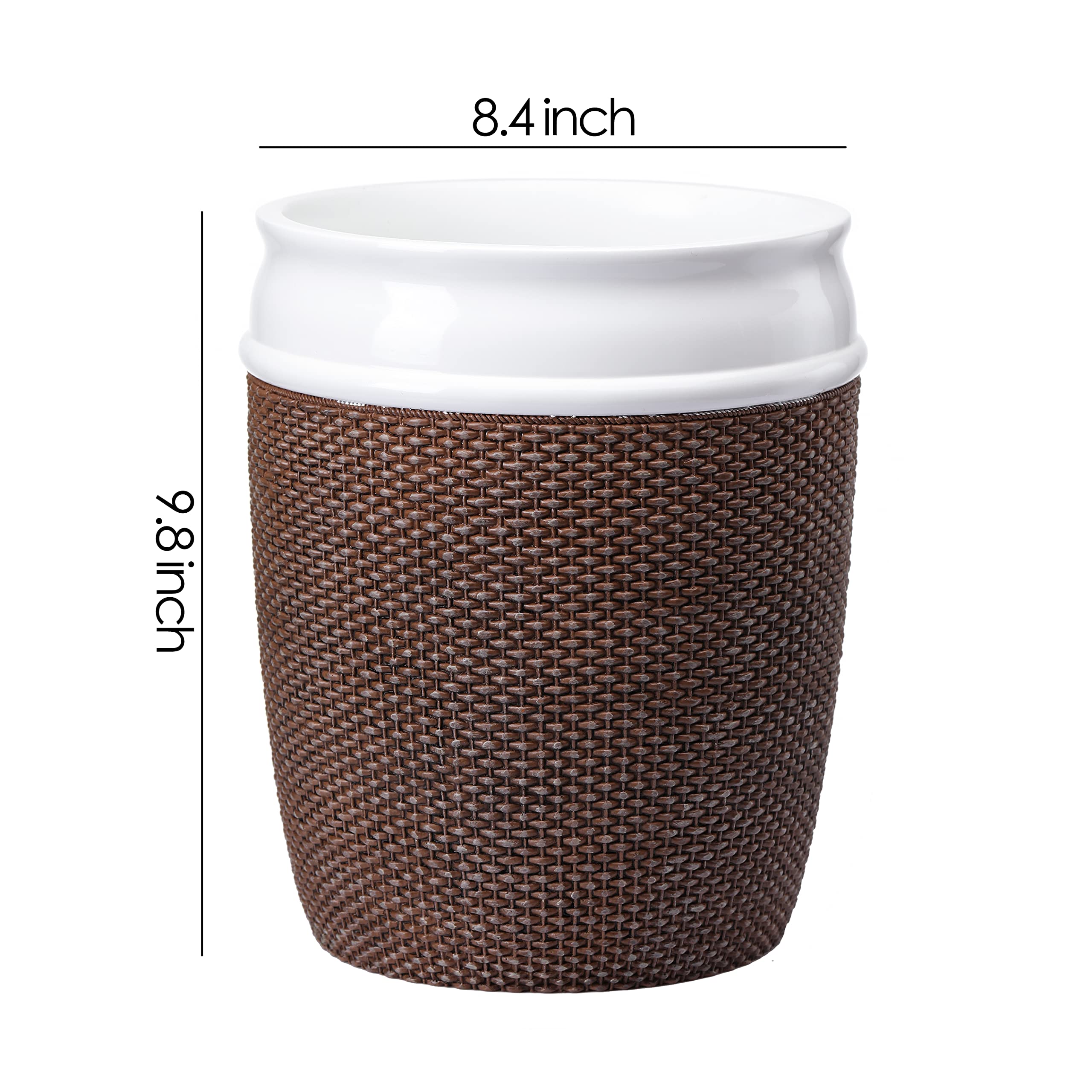 Decorative Resin Bathroom Trash Can - Brown and White Wastebasket for Home, Office & Hotel Use