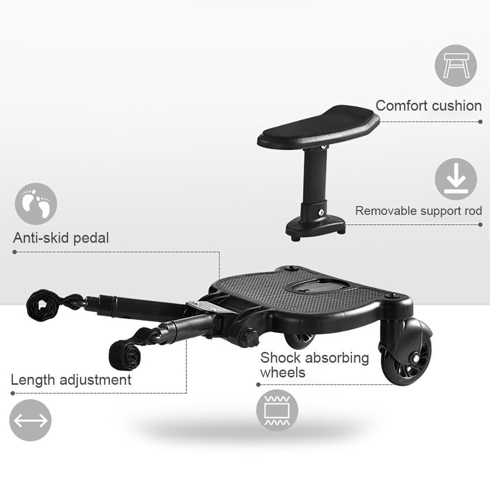 Universal Stroller Board with Seat - Comfortable Wheeled Buggy Board for Pushchairs & Strollers - 3-in-1 Child Stroller Attachment for Toddlers & Kids - Perfect for Shopping, Travel & Daily Walks