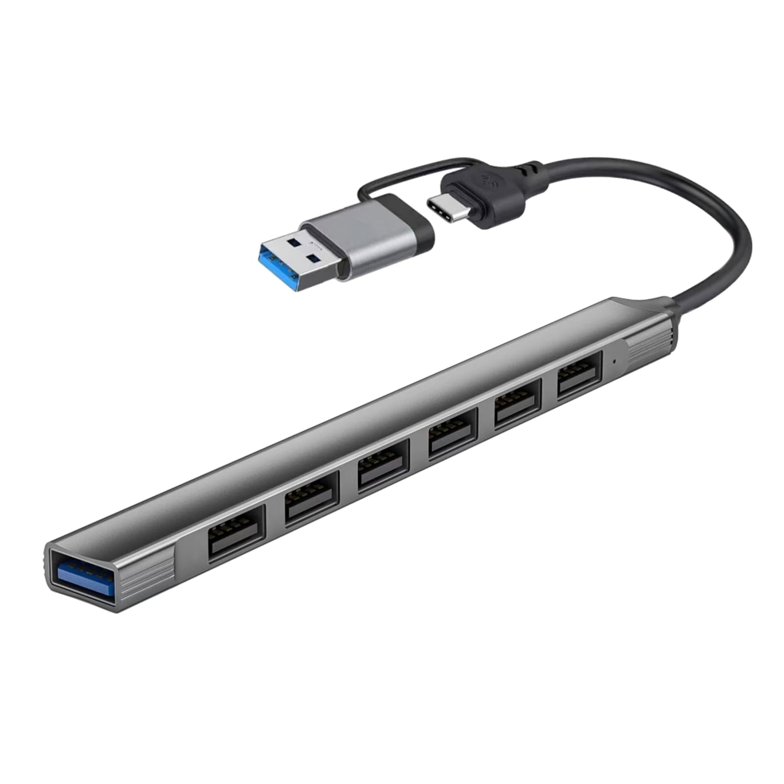 2-in-1 USB 3.0 Hub with 7 Ports & Type-C Adapter - Aluminum Alloy Docking Station for Laptop/PC - High Speed Data Transfer - Perfect for Home Office, Gaming & Travel Accessories