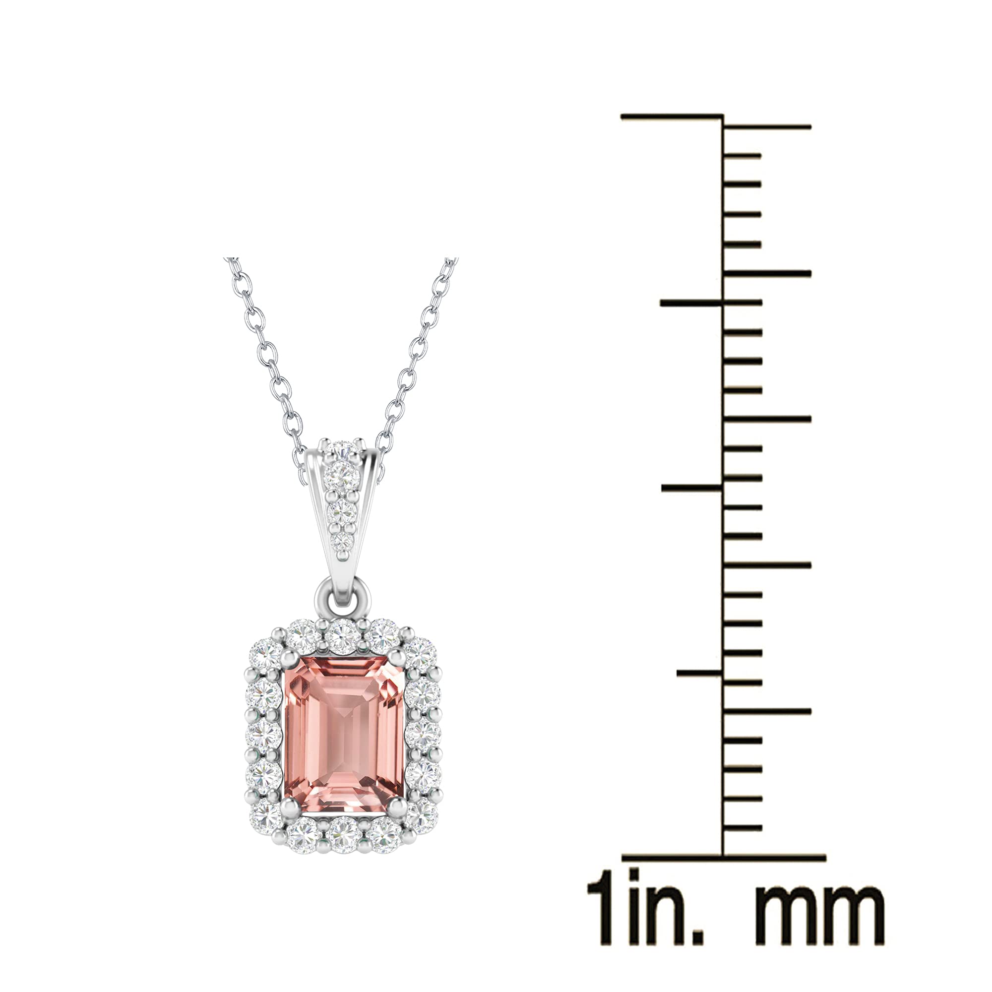 Morganite & White Topaz Halo Pendant Necklace - Sterling Silver with 18
