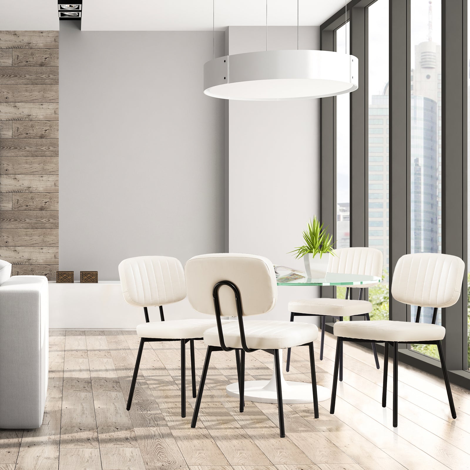Mid Century Modern Upholstered Dining Chairs - Set of 2 White Faux Leather Cushion Seats with Metal Legs for Kitchen, Dining Room & Living Room | Perfect for Home Decor, Entertaining Guests & Small Space Furniture