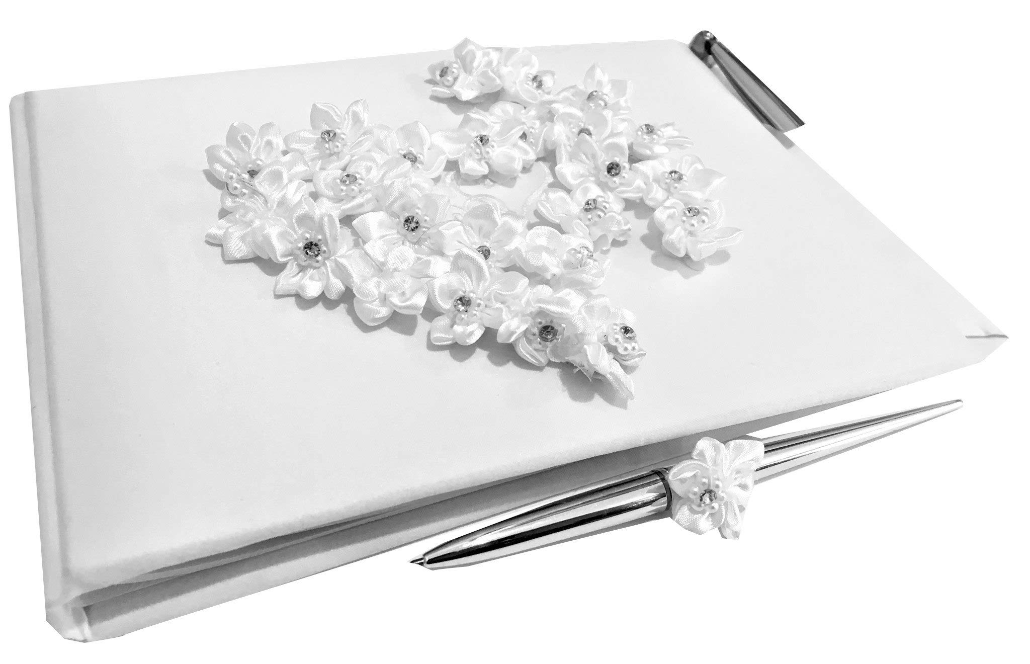 Elegant Satin Wedding Guest Book with Pen - Memory Keepsake for Bridal Showers, Receptions & Anniversaries