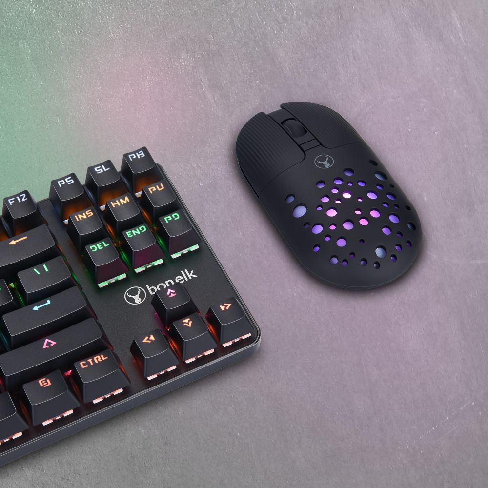 Bonelk Wireless RGB Gaming Mouse with 4D Scroll Wheel, 1200 DPI, USB-C Rechargeable, Ergonomic Design - Perfect for PC Gaming, Office Work, and Graphic Design