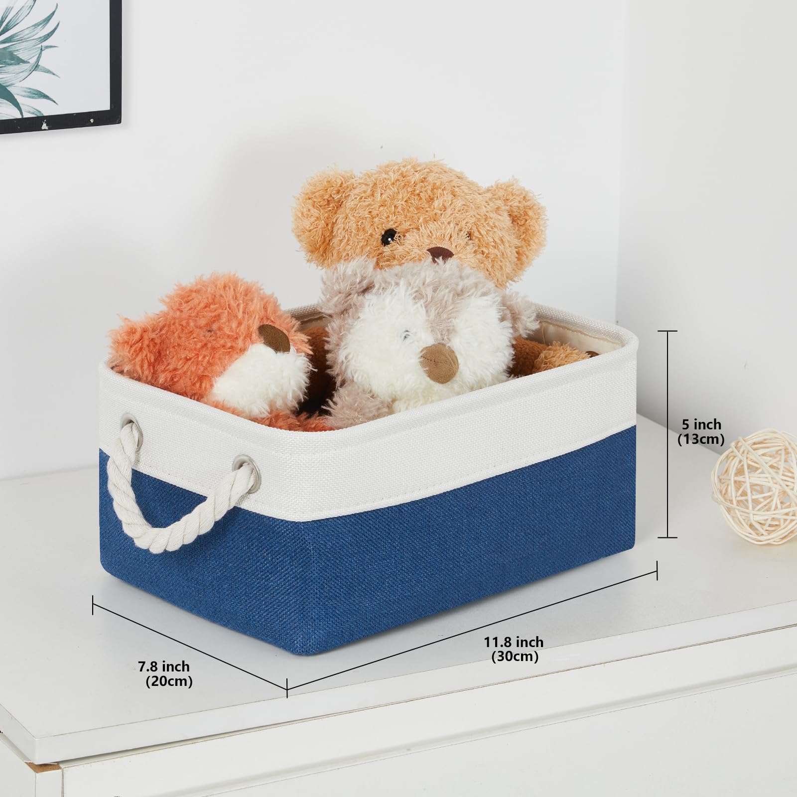 Bidtakay 6-Pack Small Canvas Storage Baskets with Handles - Navy Blue & White Fabric Storage Bins 11.8