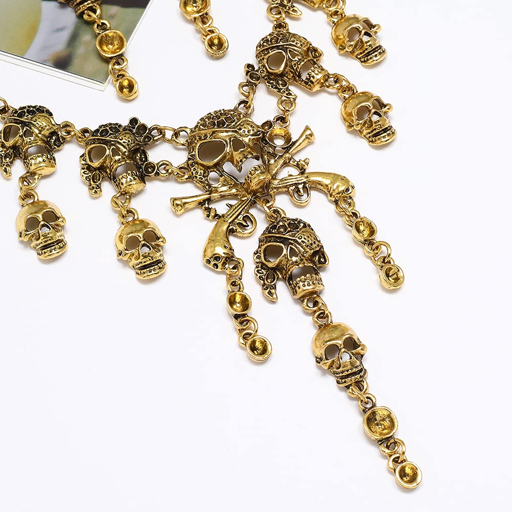 Halloween Skeleton Skull Necklace & Drop Earrings Set - Gothic Ghost Hand Long Chain Women's Jewelry for Costume Parties, Cosplay & Spooky Fashion Accessories
