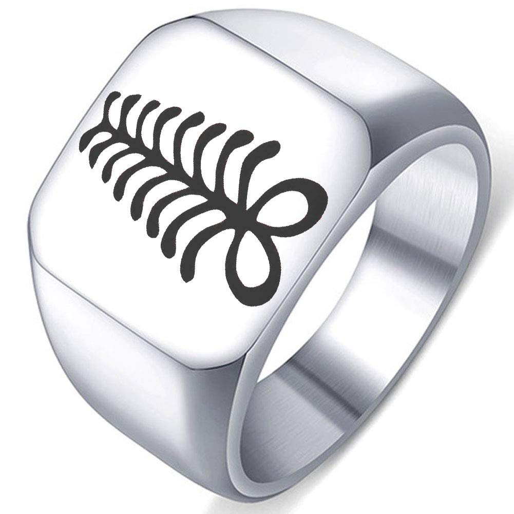 Laser Engraved West Africa Aya Fern Stainless Steel Ring - Handcrafted Polished Jewelry for Women, Men - Perfect for Weddings, Anniversaries & Cultural Celebrations