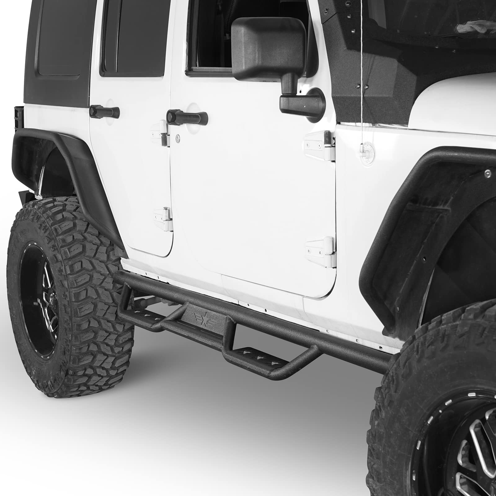 Hooke Road Wrangler JK Running Boards for 2007-2018 Jeep Wrangler JK Unlimited 4 Door - Heavy Duty Side Steps Nerf Bars with Anti-Slip Surface | Perfect for Off-Roading, Daily Commuting & Enhanced Vehicle Access