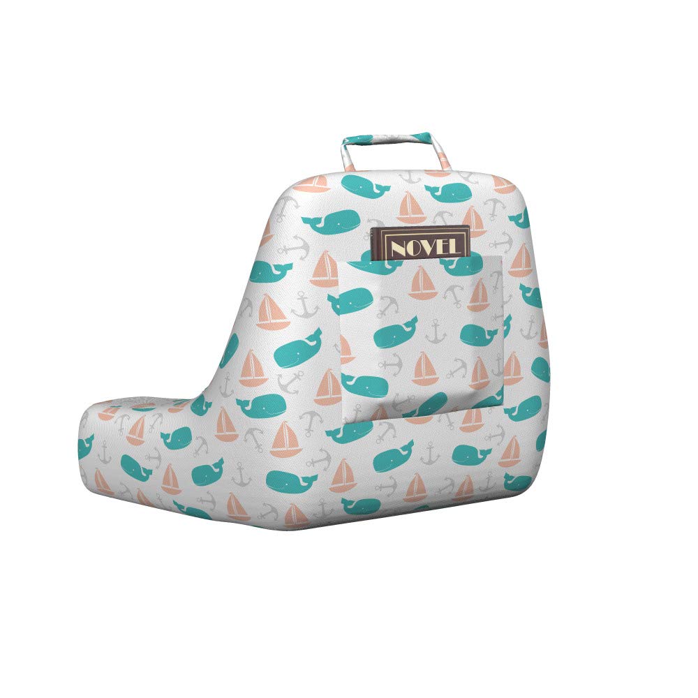Ambesonne Nautical Reading Pillow Cover - XL Size Marine Themed Sailboat Anchor Whale Print Soft Fabric Bed Rest Case - Turquoise & Peach - Perfect for Reading in Bed, Living Room Lounging or Boat Decor