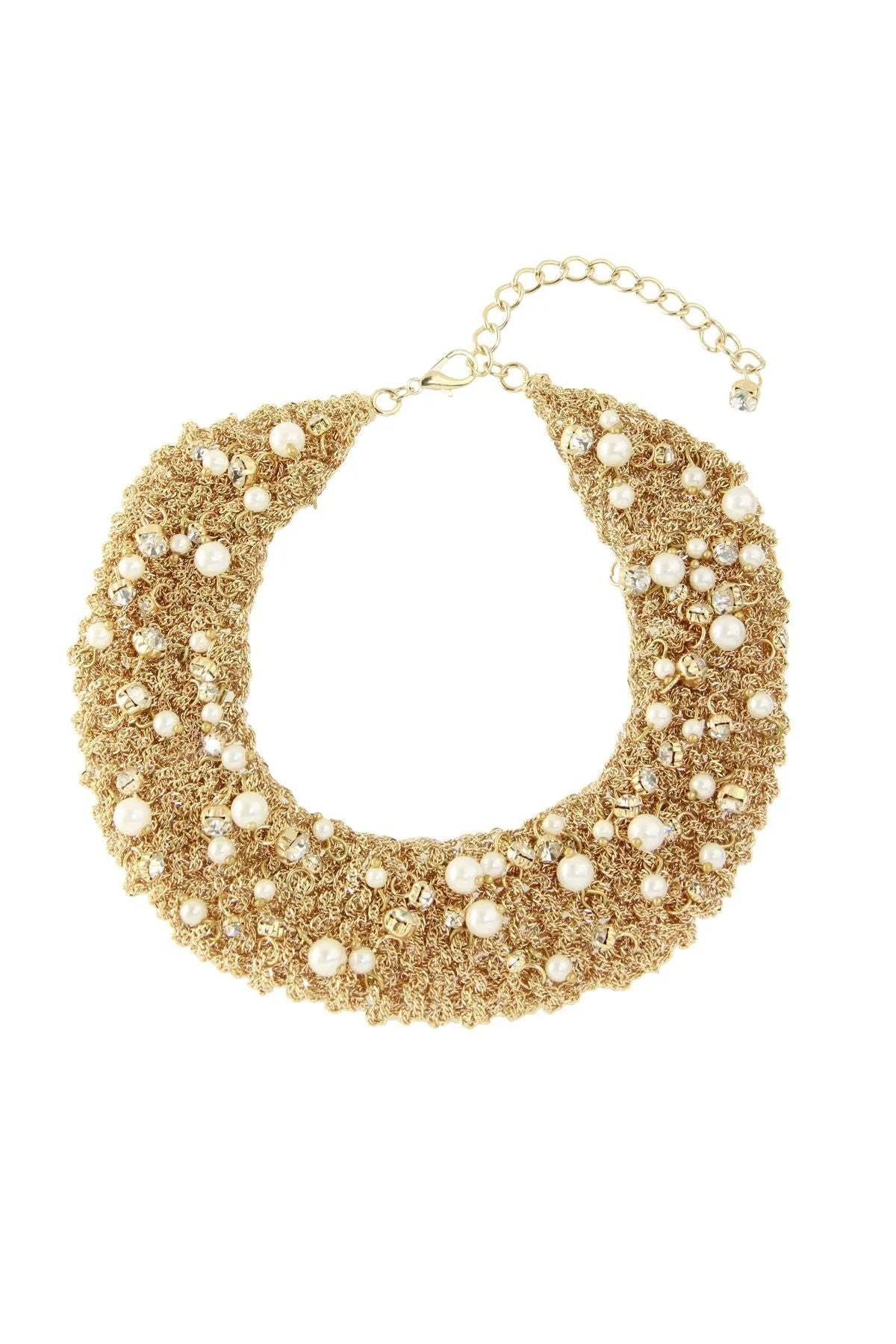 Elegant Gold Crochet Necklace with Pearls - Vintage Boho Jewelry for Women - Perfect for Weddings, Parties & Special Occasions