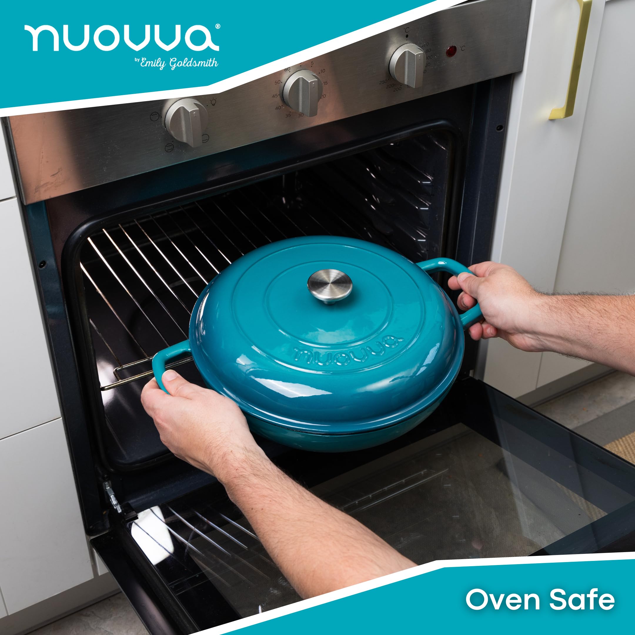 Nuovva 5-Quart Enameled Cast Iron Dutch Oven with Lid – Nonstick, Oven & Stovetop Safe up to 500°F – 32cm Teal Casserole Pot for Braising, Stewing & Baking – Perfect for Soups, Roasts & Bread Making