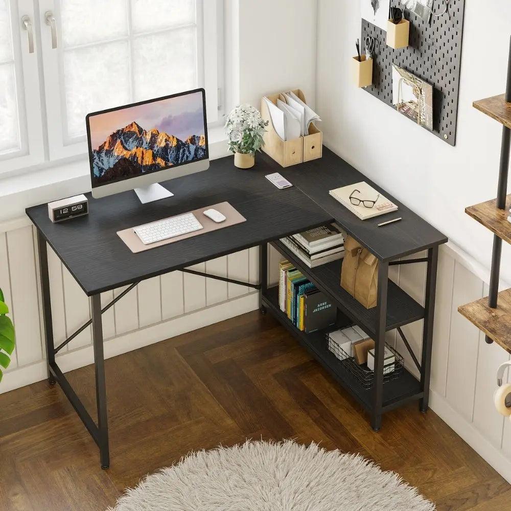 Bestier Small L-Shaped Desk with Reversible Shelves - Compact Home Office Desk for Small Spaces | Perfect for Gaming, Study & Remote Work