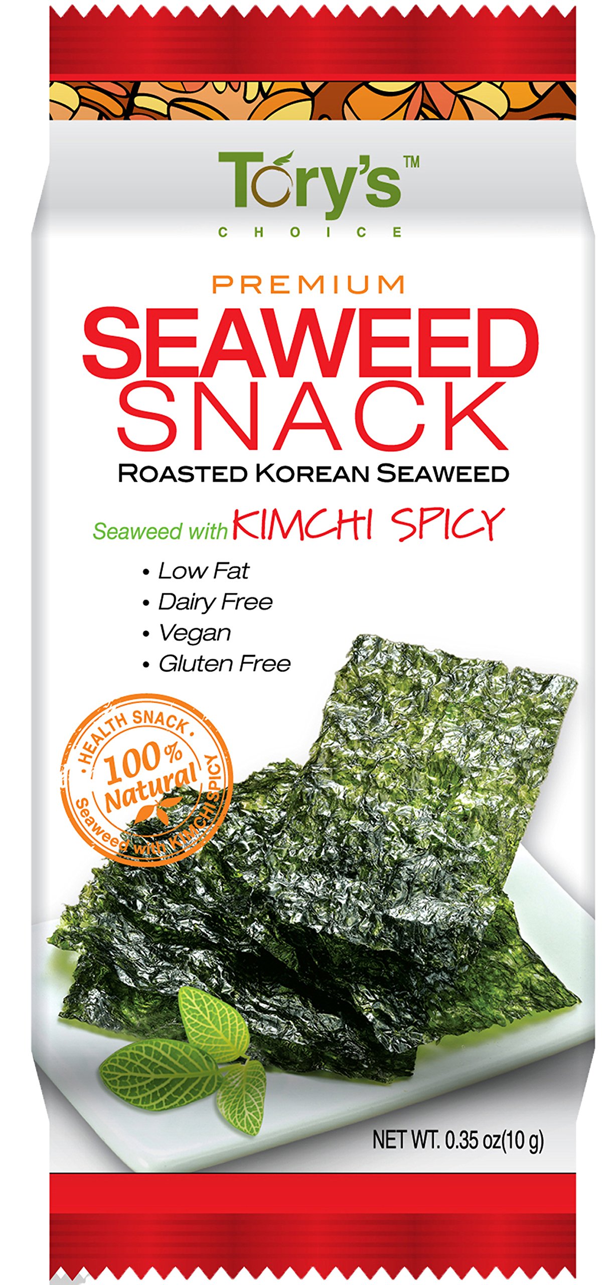 Organic Roasted Seaweed Snacks - Kimchi Spicy Flavor, 0.35oz (10 Pack) | Vegan, Gluten-Free Korean Seaweed Sheets | Perfect for Kimbap, Snacking & Lunch Boxes