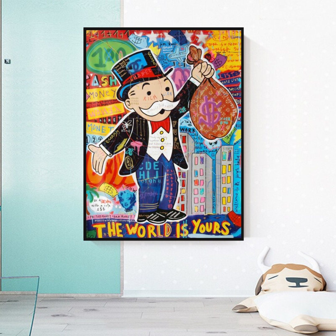 Alec Monopoly 'The World is Yours' Canvas Art Print - Wall Decor for Living Room, Bedroom & Office