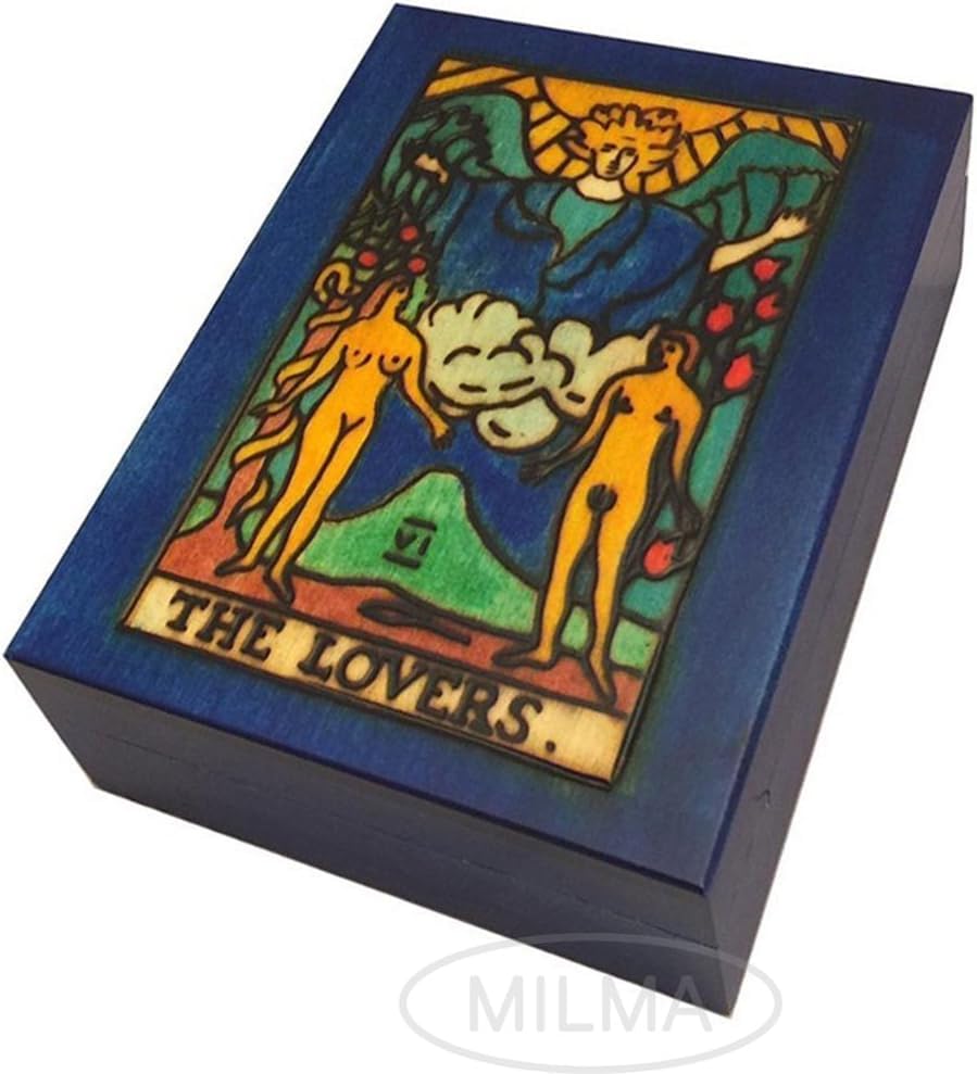 Handmade Polish Linden Wood Tarot Card Keepsake Box - The Lovers Design by MilmaArtGift | Perfect for Tarot Card Storage, Jewelry Organizer & Spiritual Gift