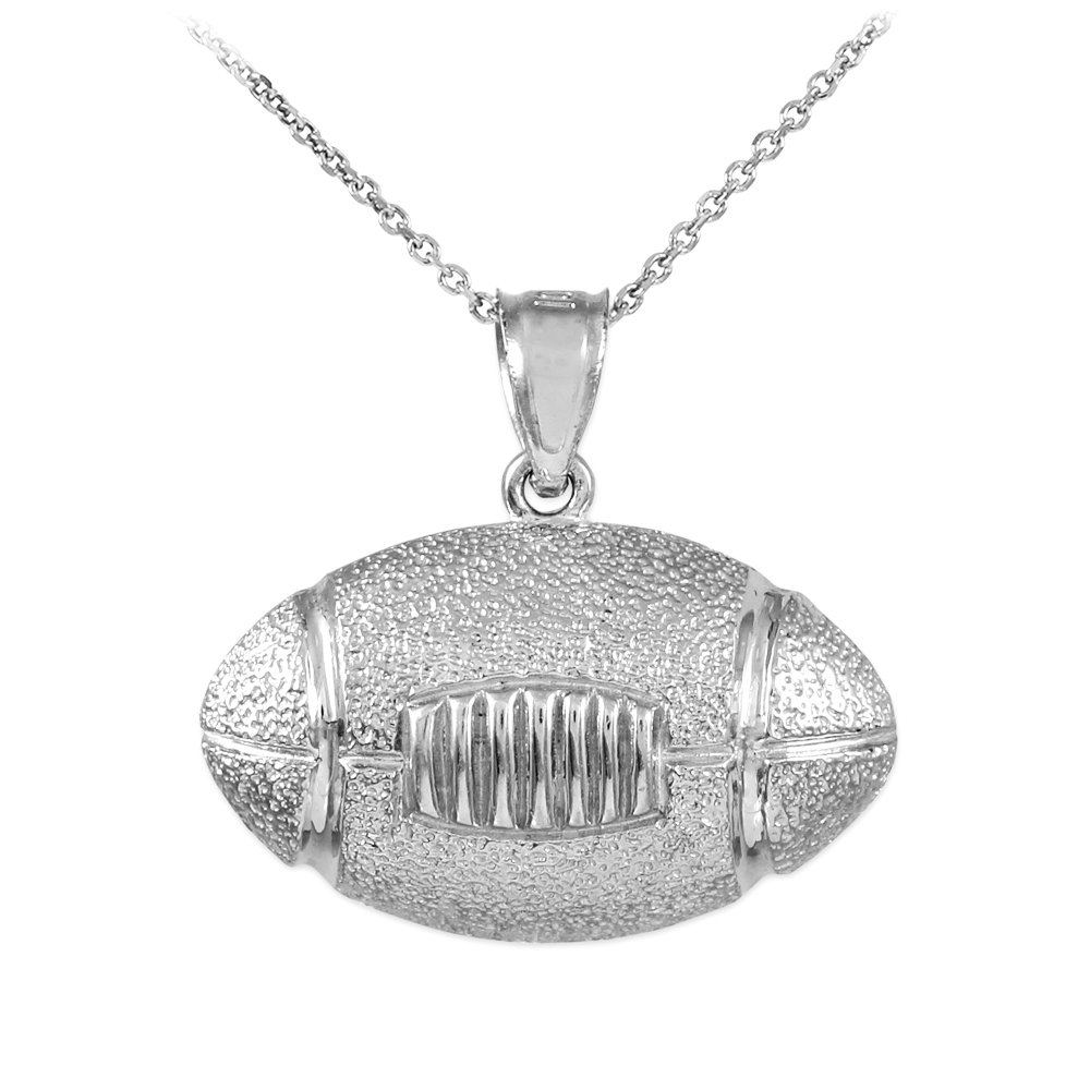10K White Gold Football Charm Pendant Necklace for Men & Women - Sports Jewelry Gift for Athletes, Fans, Game Day & Special Occasions
