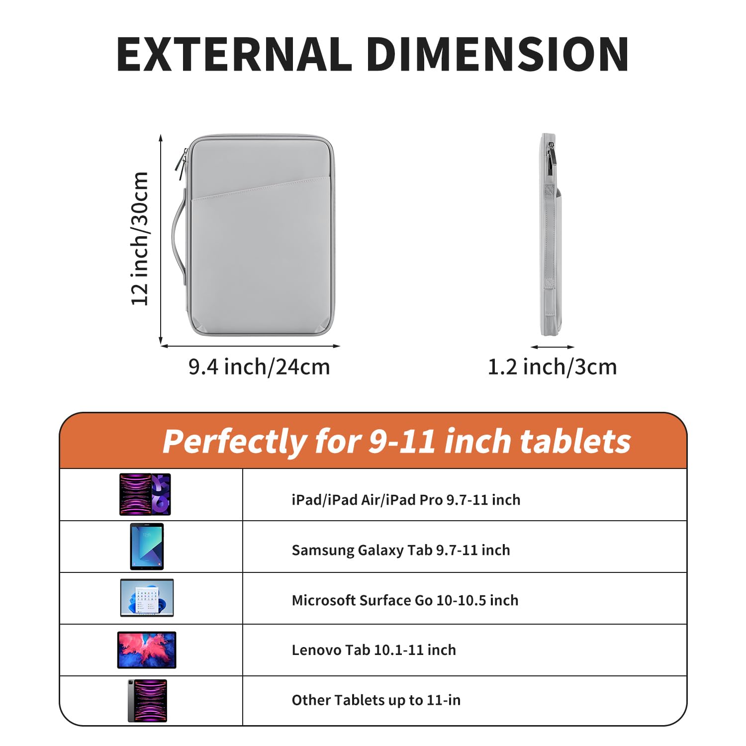 DDgro 9-11 Inch iPad Air Sleeve Case - Premium PU Leather Tablet Sleeve Bag for iPad Pro, Galaxy Tab, Kindle & More (Grey, 11 Inch) - Perfect for Work, Travel & School Protection