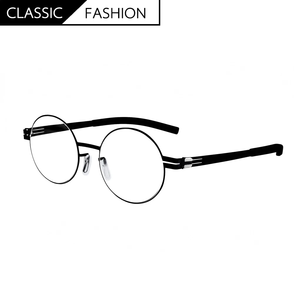 Aimee Unisex Full Rim Round Screwless Stainless Steel Eyeglasses Frame 2004 - Lightweight & Durable Glasses for Reading, Driving, and Everyday Wear