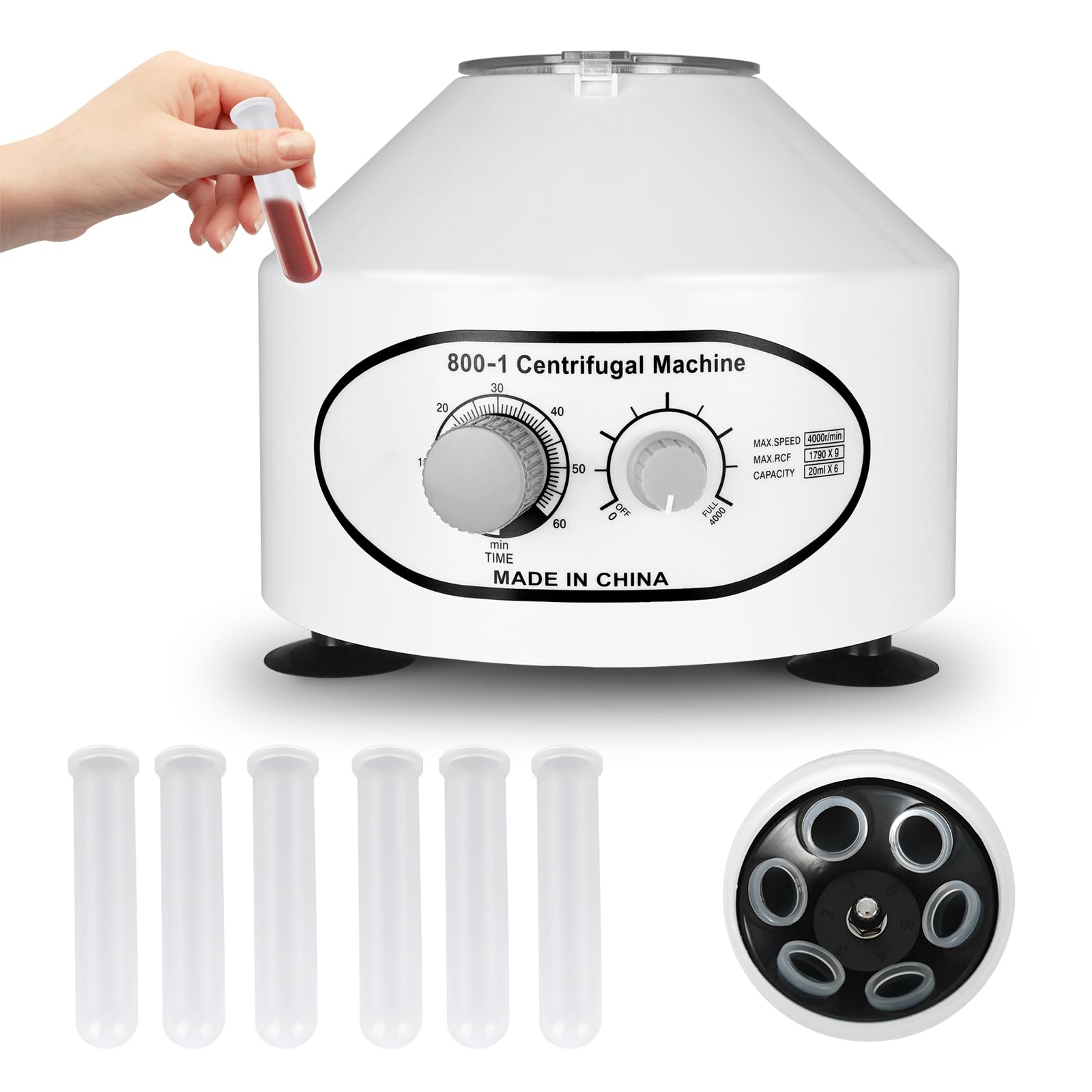 NORJIN 4000 RPM Electric Lab Centrifuge Machine with Speed Control & Timer, 6 x 20ml Capacity, 110V Benchtop Centrifuge for Laboratory Use - Ideal for DNA/RNA Extraction, Blood Sample Processing & Medical Research